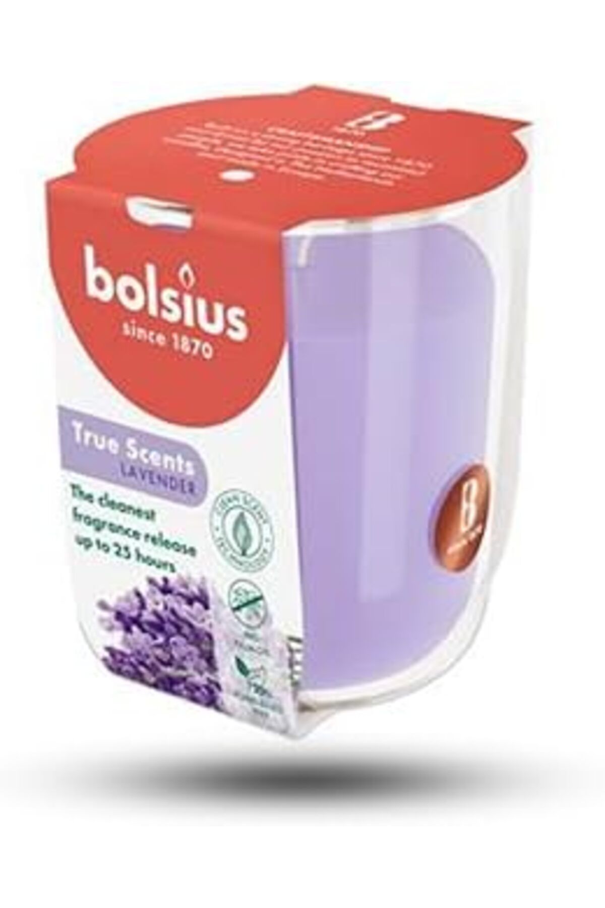 ASİTAN Bolsius Lavanta Kokulu Bardakta Mum - Vegan & Doğal & Saf Koku Özlü -Palmiye Yağı İçermez - 25 Saat
