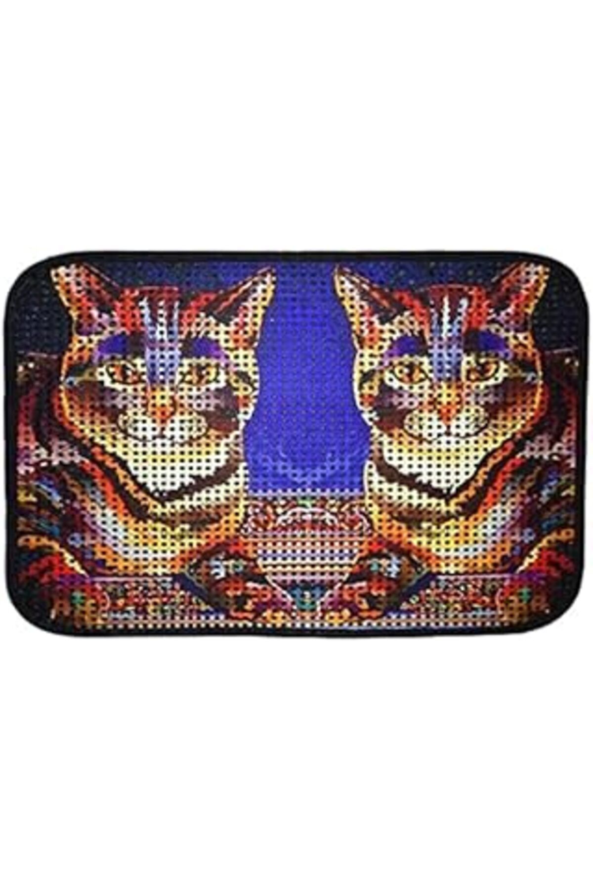 Mu Art Ahşap Miapet Elekli Desenli Kedi Tuvalet Önü Paspası 60 X 45 Cm İkiz Kaplan