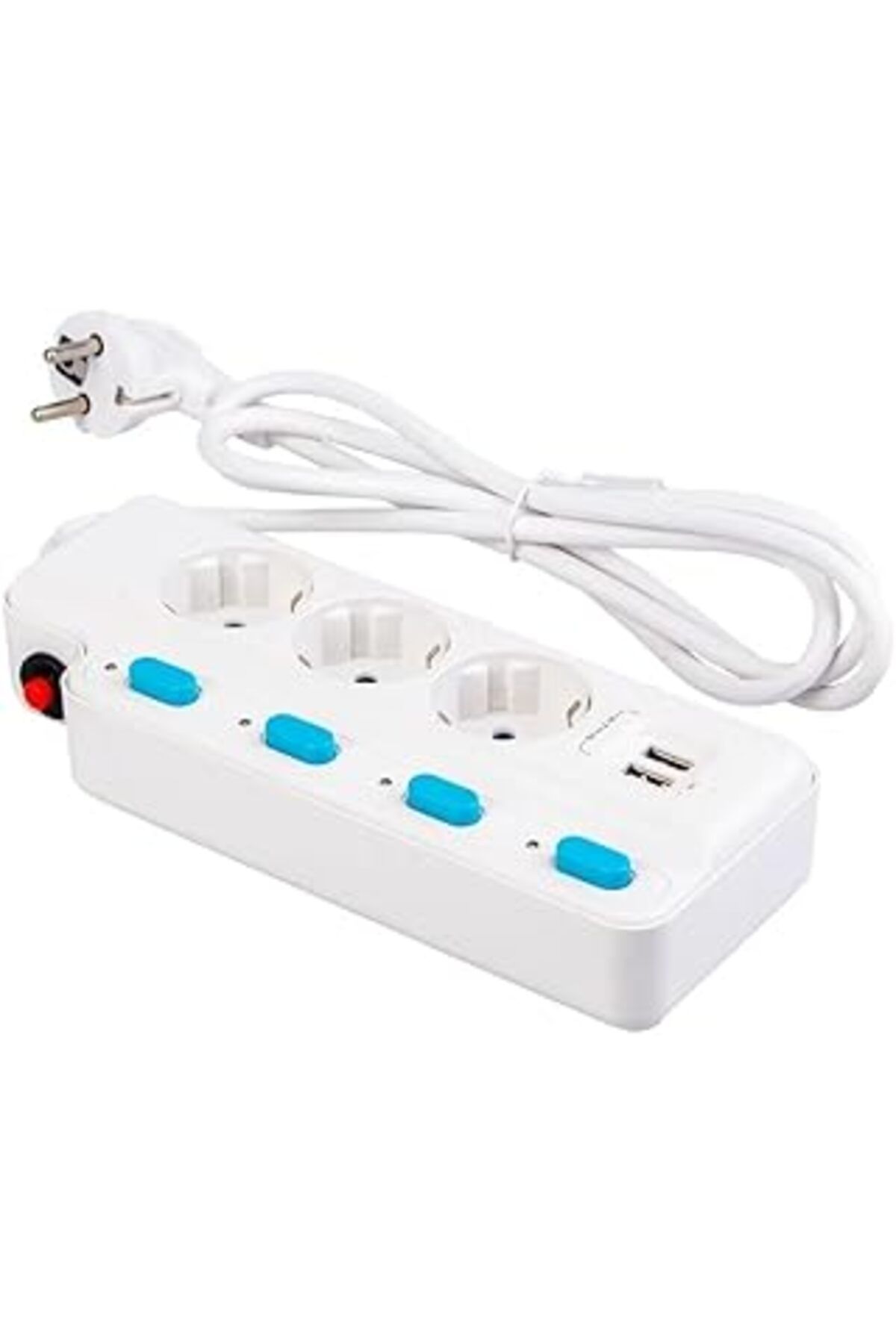 Qedii Rt-05 Termal Akım Korumalı 2500W 10 Amper 3 Lü Priz 1.5 Metre Uzatma Kablosu Çoklu Priz 2 Usb Çocuk