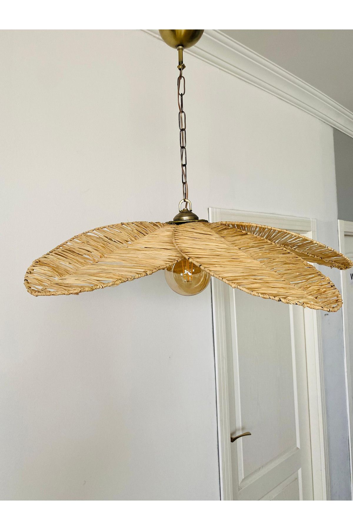 Turkish Belkıs Rattan Rattan Bambu Rafya Hasır Makrome Sarkıt Avize 75 cm