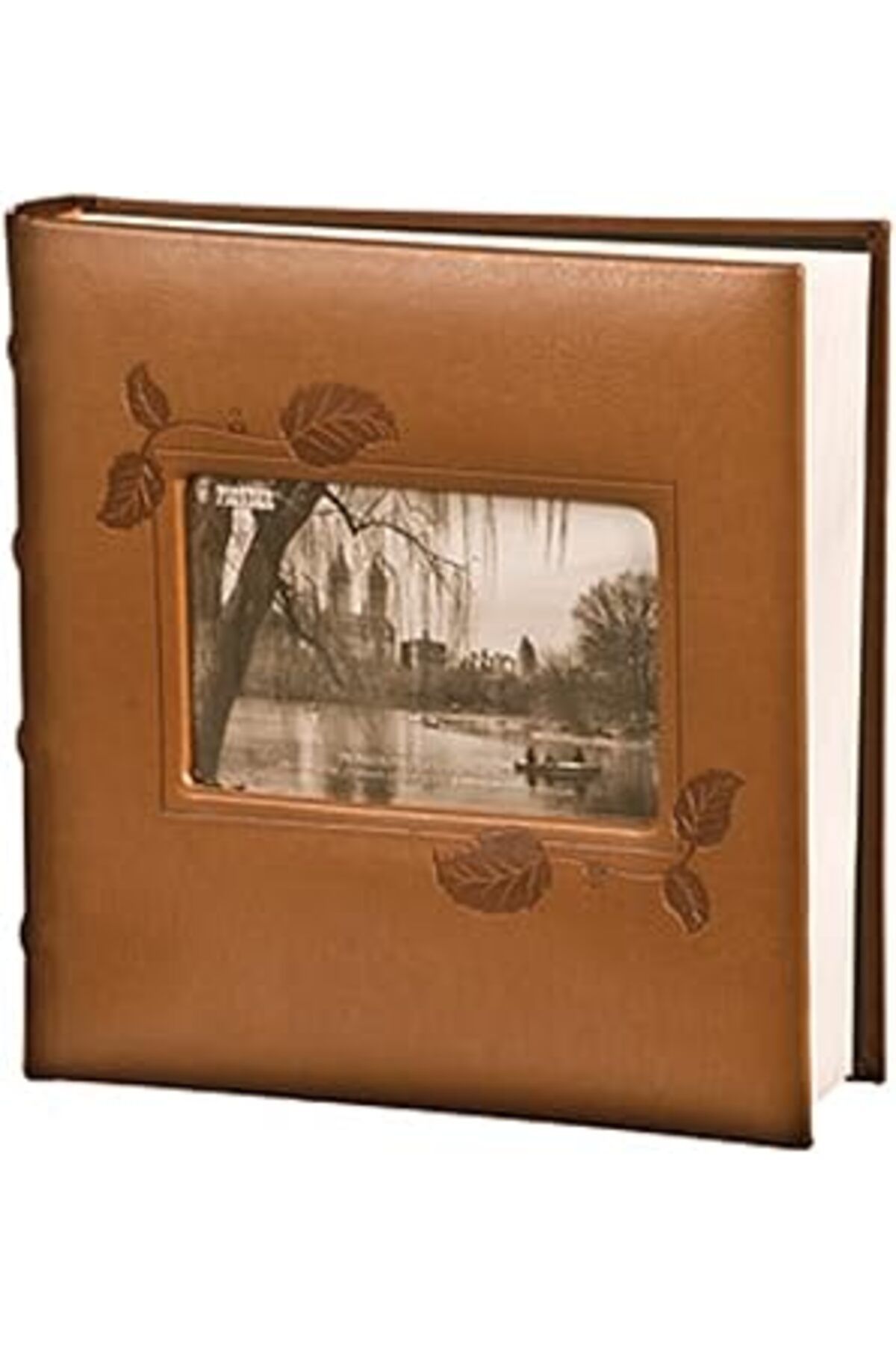 Mu Art Ahşap Kabartmalı Sarmaşık Çerçeve Suni Deri Kapak Fotoğraf Albümü, Kahverengi 10 X 15 Cm
