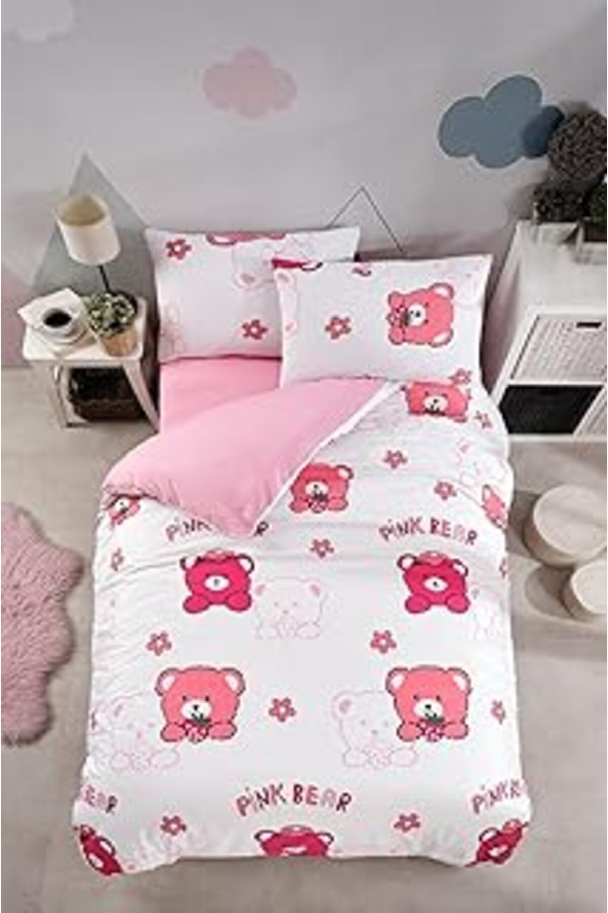 Mu Art Ahşap Laliva Çarşafı Lastikli Doğal Sağlıklı Pamuk Ayıcıklı Bear Panda Tek Kişilik Çocuk Nevresim Takımı