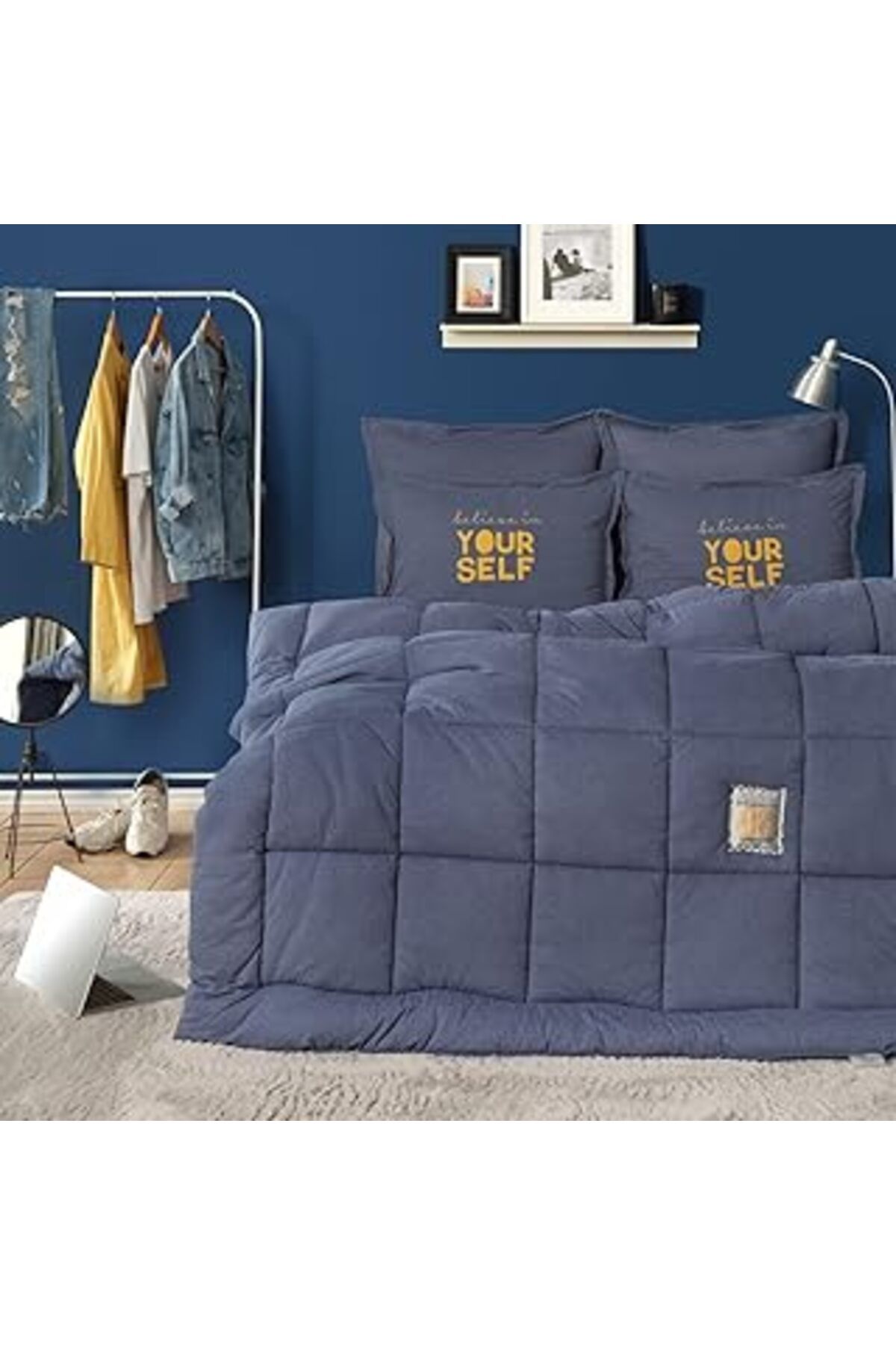 ASİTAN Karaca Home Motto Cotton Comfort Çift Kişilik Uyku Seti İndigo