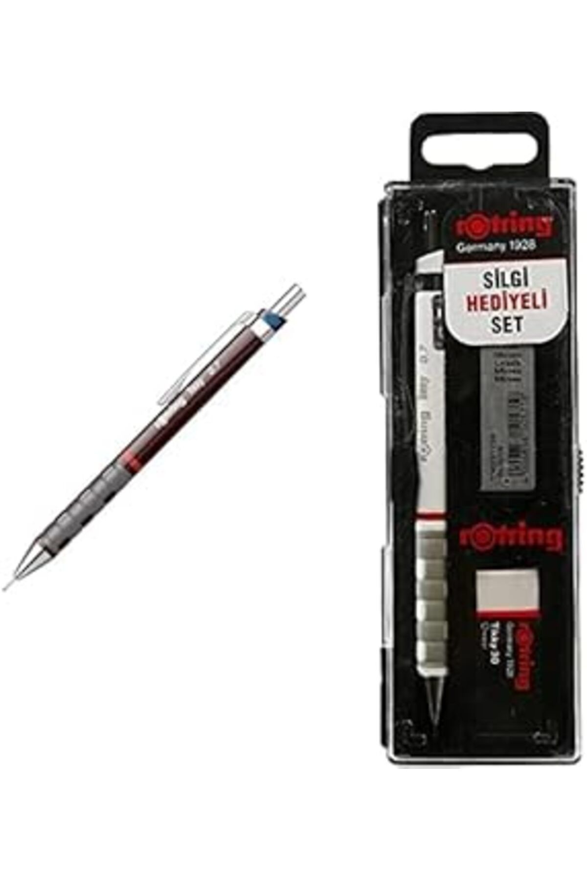 Qedii Rotring Kalem Seti (Tikky Versatil 0.7 Mm Bordo Ve Mekanik Kurşun Kalem Seti Beyaz)
