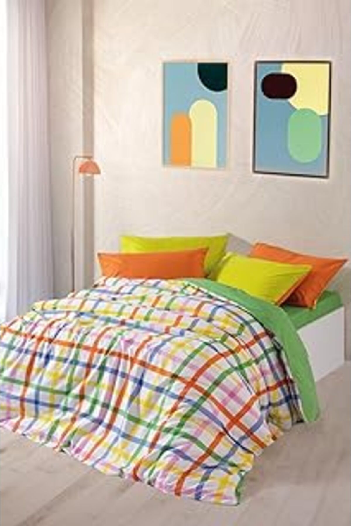 ASİTAN Cozy Home Popping Colors Çift Kişilik Lastikli Çarşaflı Nevresim Takımı Hype Yeşil