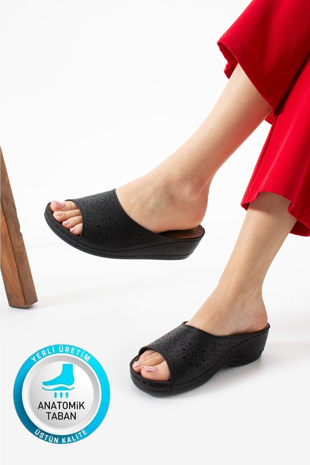 AlbiShoes Kadın Esnek Rahat Yumuşak Taban Anatomik Hafif Topuk 4 cm Günlük Kadın Ev Dışarı Terlik