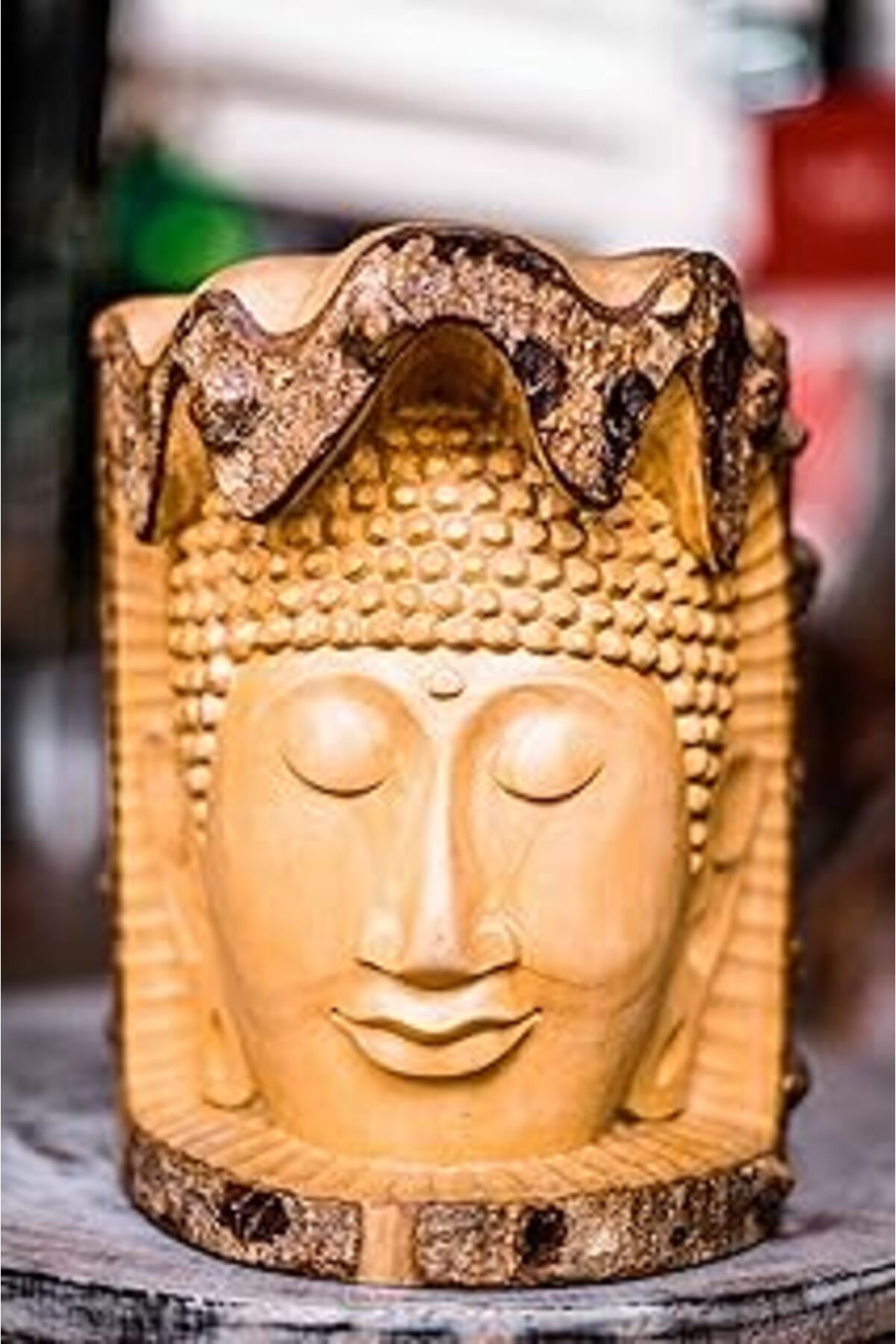 ASİTAN Carved Buddha Head, El Yapımı Ahşap Buda Heykeli, Bali El Yapımı Yoga Meditasyon Zen Heykel