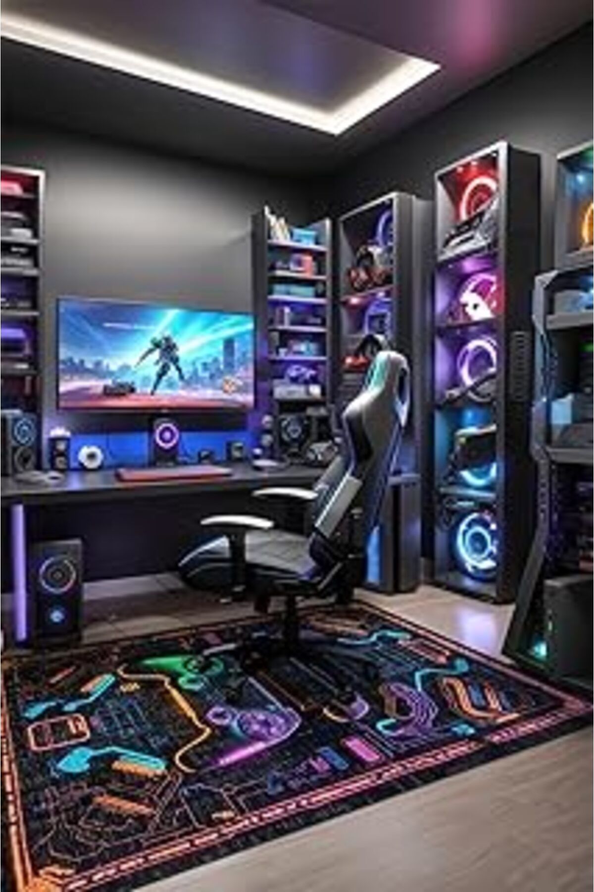 ASİTAN Depoba Rever Şönil Oyuncu Odası Halısı Kaymaz Pamuk Tabanlı Yıkanabilir Antibakteriyel Gamer, Gamin