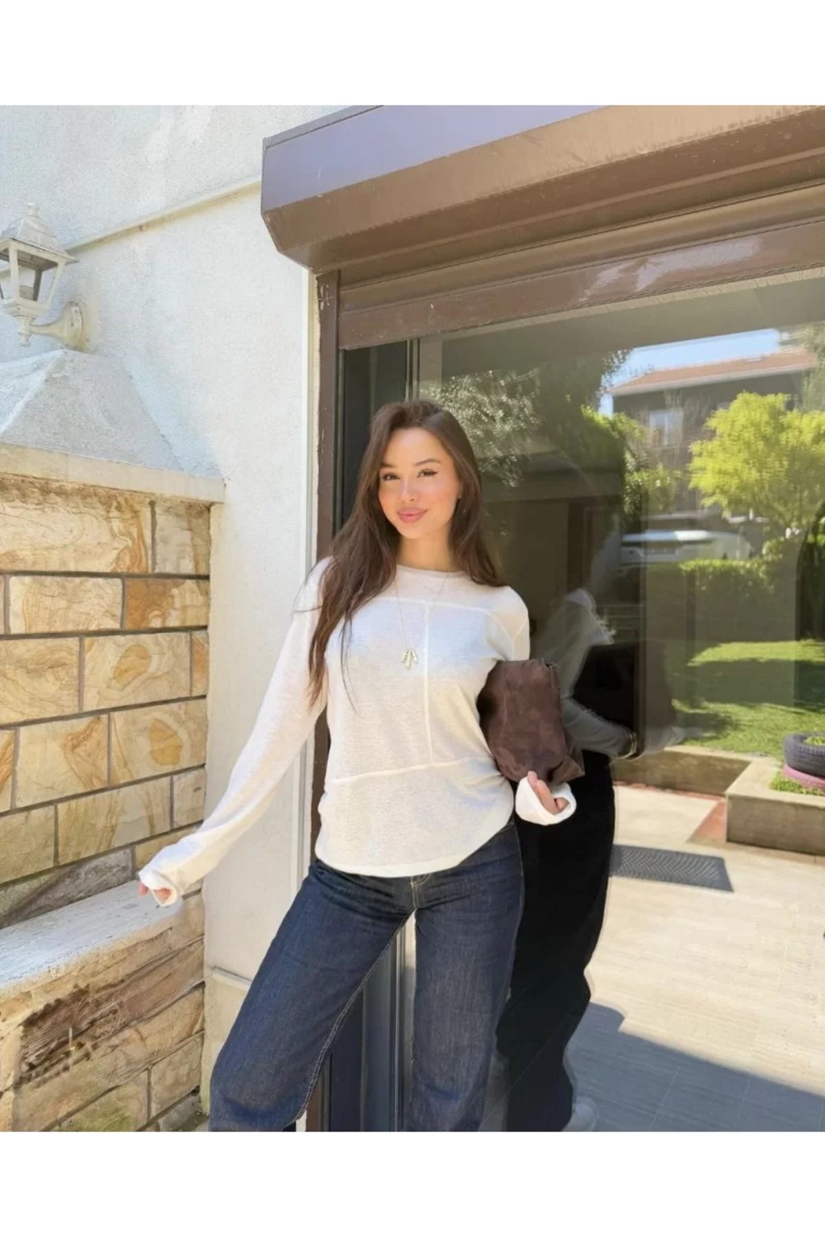 ruum fashions Bisiklet Yaka uzun Kollu Bluz
