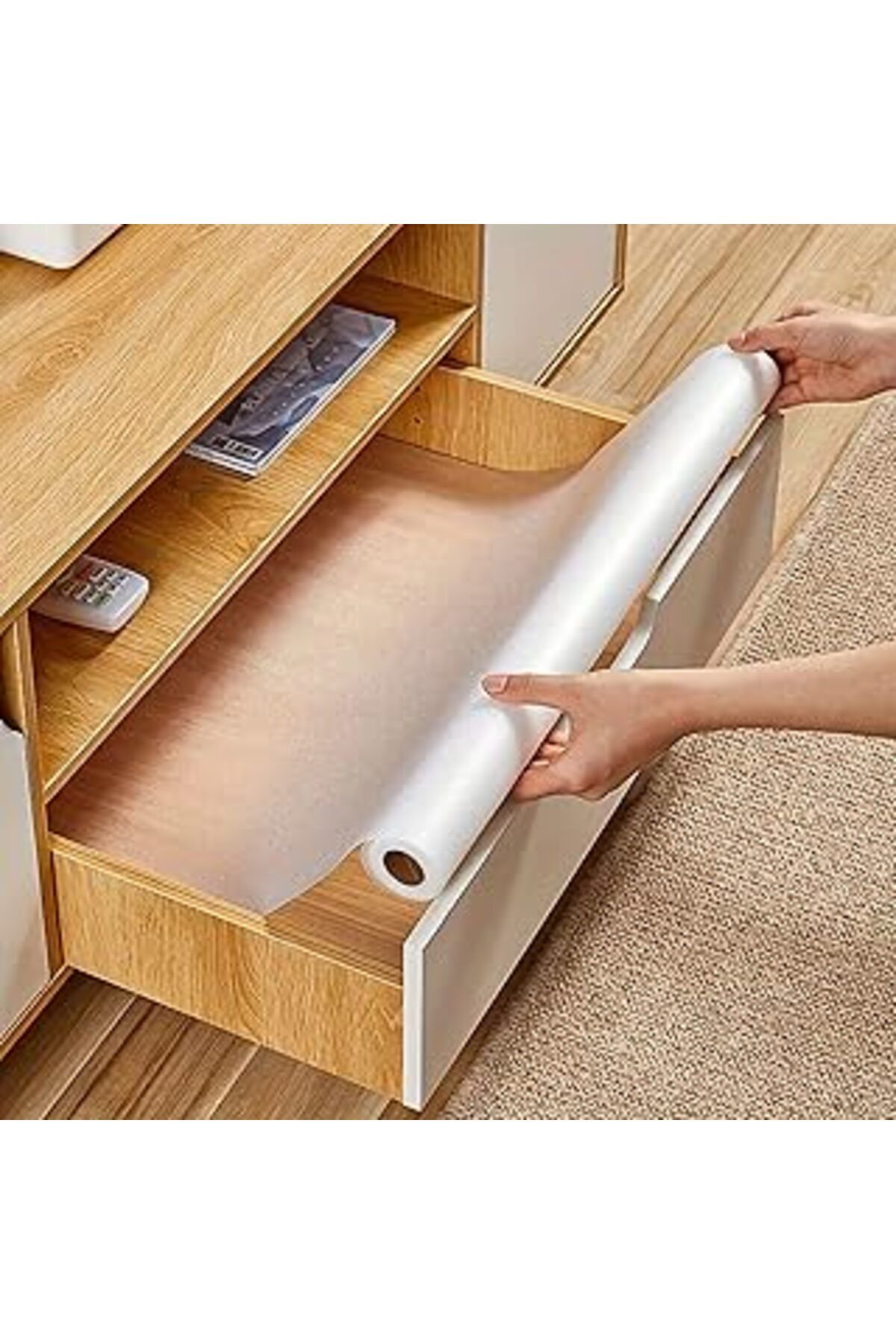 Qedii Aee® Kaydırmaz Raf Örtüsü Eva 45Cm X 10Metre Şeffaf Çekmece İçi Buzdolabı Ayakkabılık Kitaplık Gard