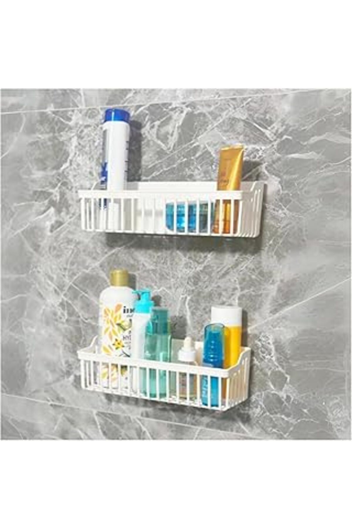 NETWORK ART 2'Li Banyo Rafı 2 Askı Aparatlı - Ultra Güçlü Yapışkanlı Askılı Raf, Banyo Mutfak Dolap İçi Düzenle