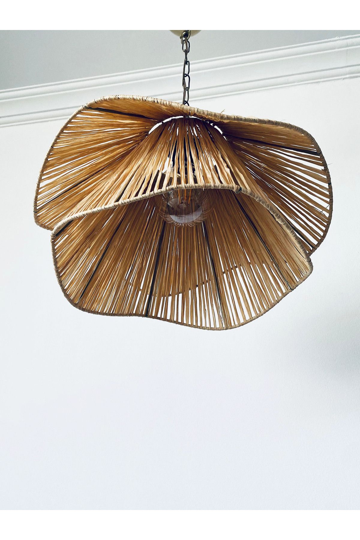 Turkish Belkıs Rattan Rattan Bambu Rafya Hasır Makrome Sarkıt Avize 40x30 cm