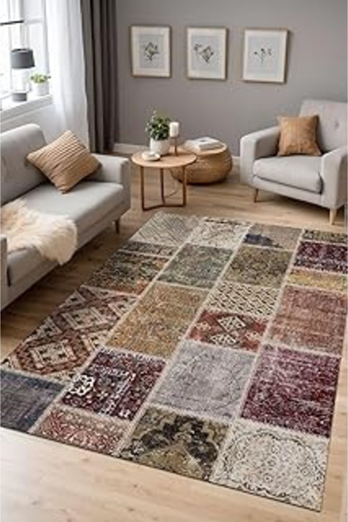 ASİTAN Depoba Flona Patchwork Şönil Kaymaz Doğal Pamuk Tabanlı Yıkanabilir Antibakteriyel Çevre Dostu Salo