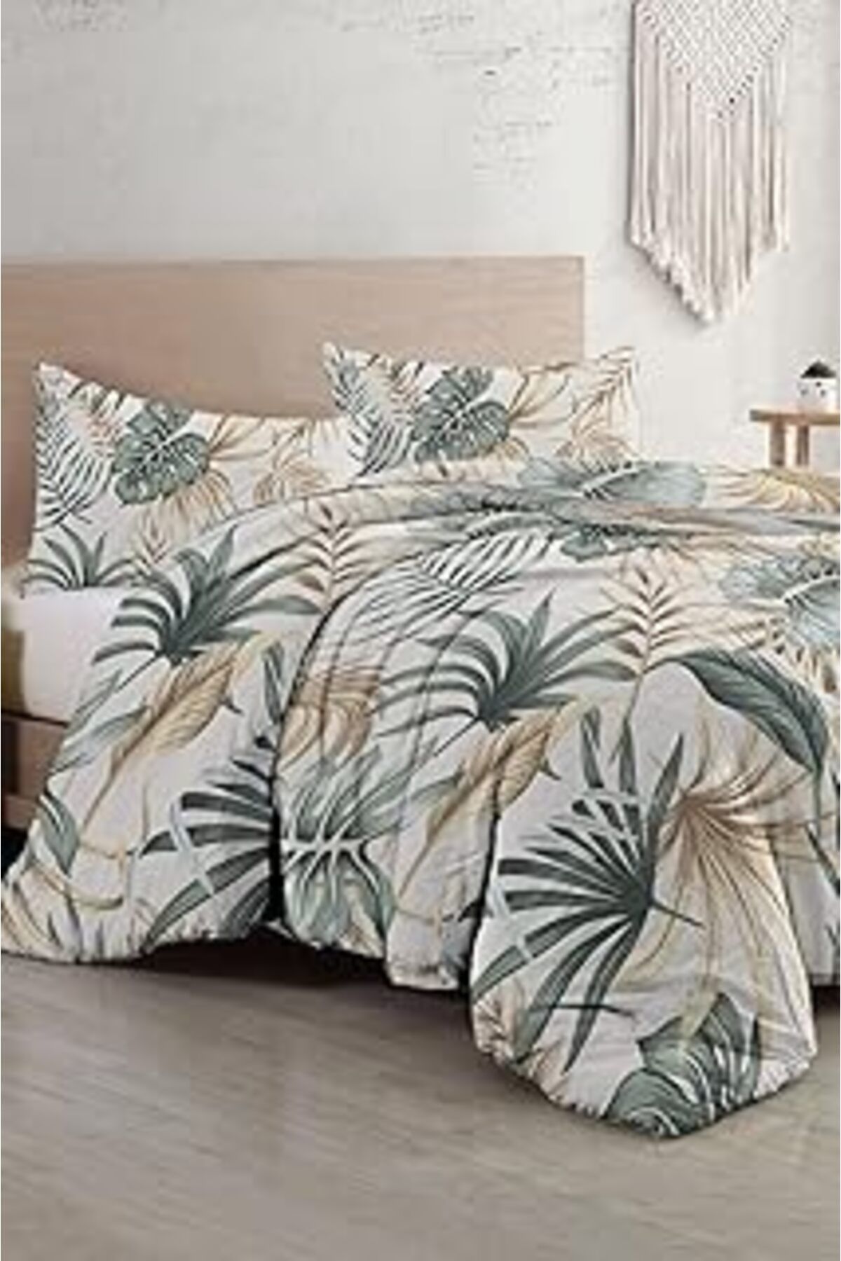 Mu Art Ahşap Monohome Botanik Palm Çift Kişilik Nevresim Takımı 3D Pamuk Saten