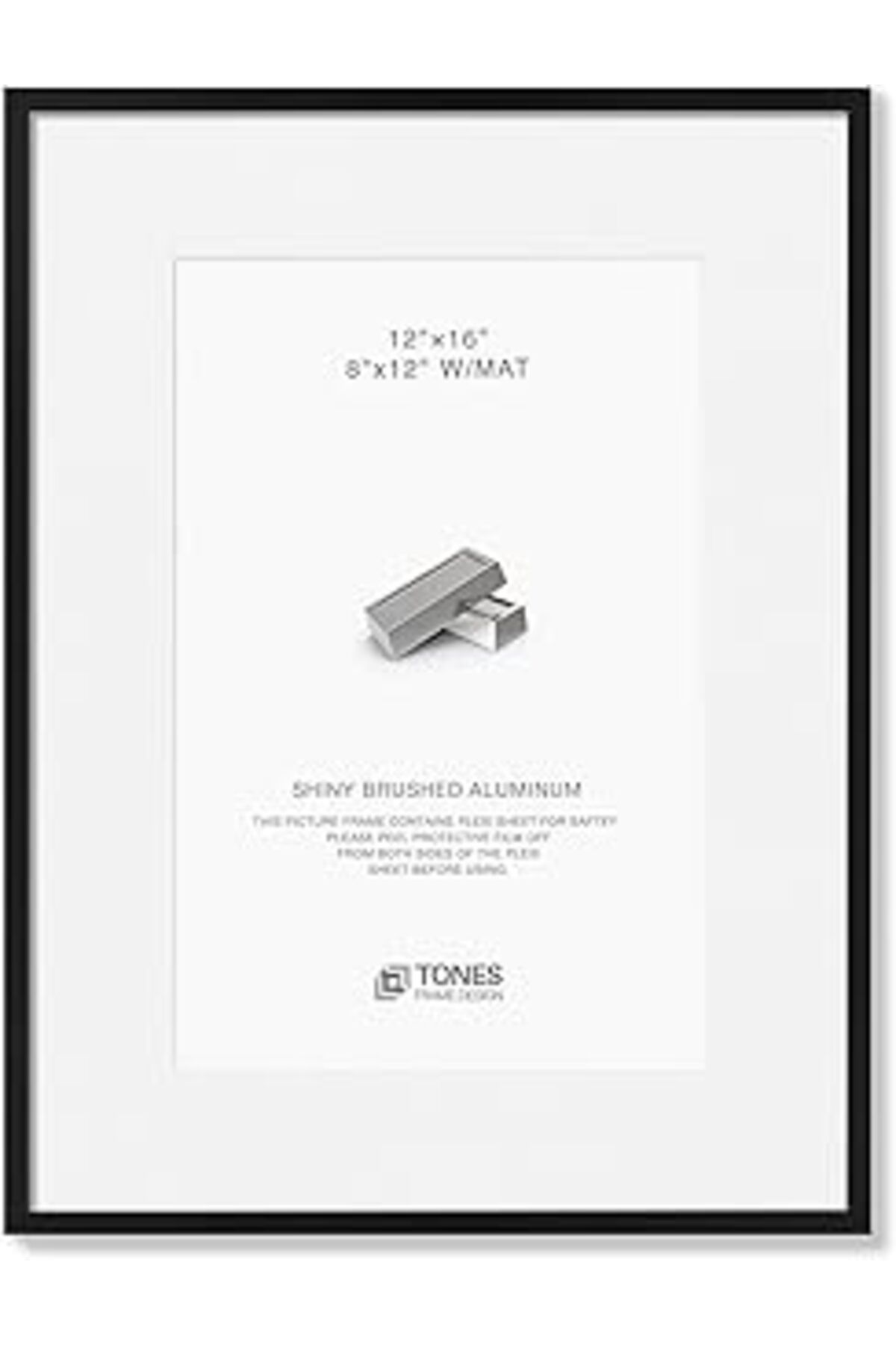 NETWORK ART Tones Frame Design 12X16 Resim Çerçevesi, Siyah Metal Fotoğraf Çerçevesi Parlak Fırçalanmış Alüminy
