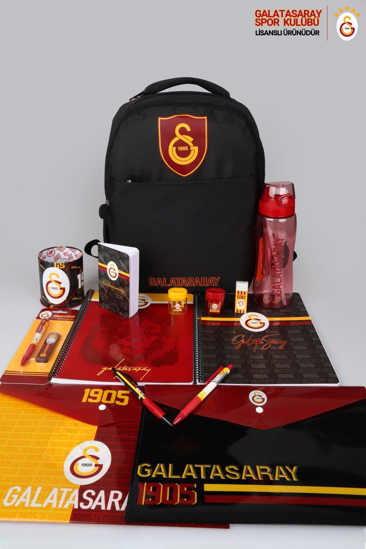 Galatasaray DEKOMUS İLE YENİ SEZON LİSANSLI GALATASARAY BÜYÜK BOY OKUL ÇANTASI,700 ML MATARA İLE KIRTASİYE SETİ