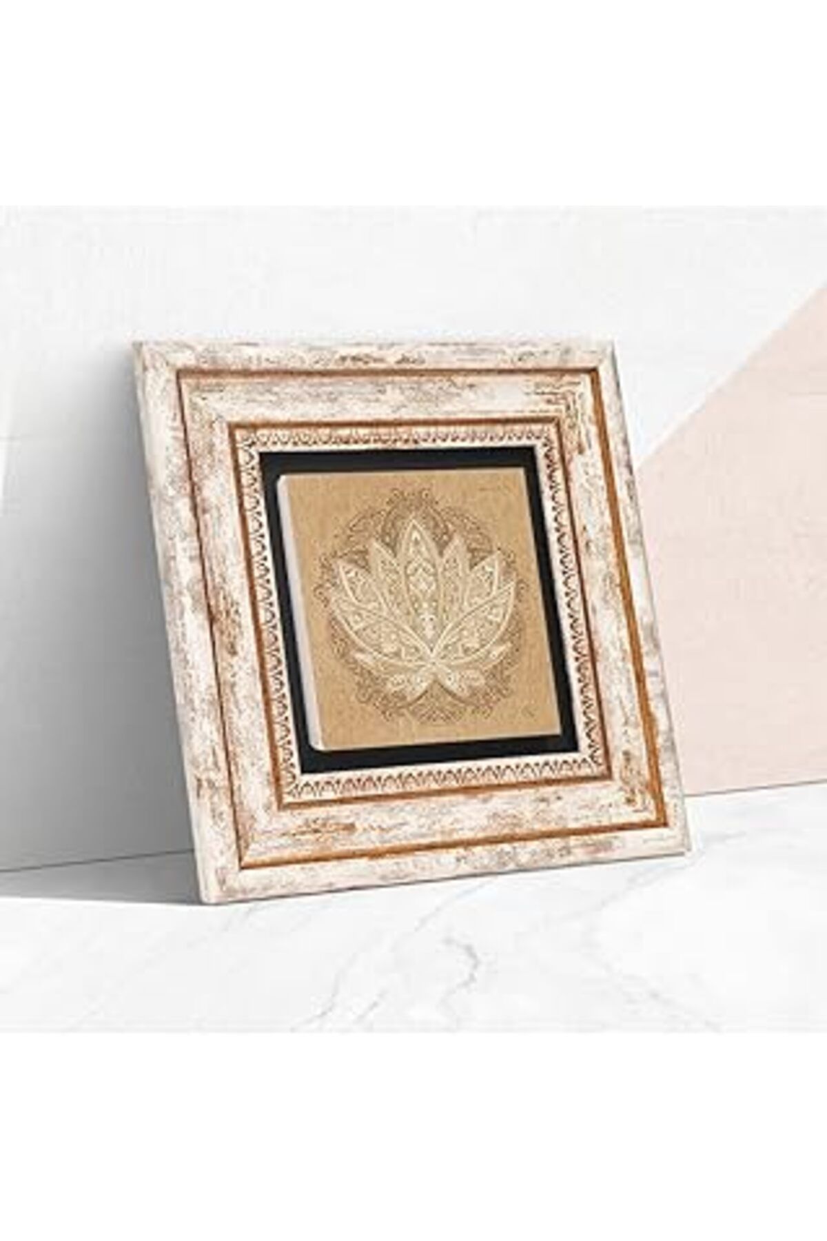 ASİTAN Pinecone Lotus Çiçeği Taş Duvar Tablosu - Çerçeveli Taş Tablo - Dekoratif Duvar Sanatı - Modern Ev