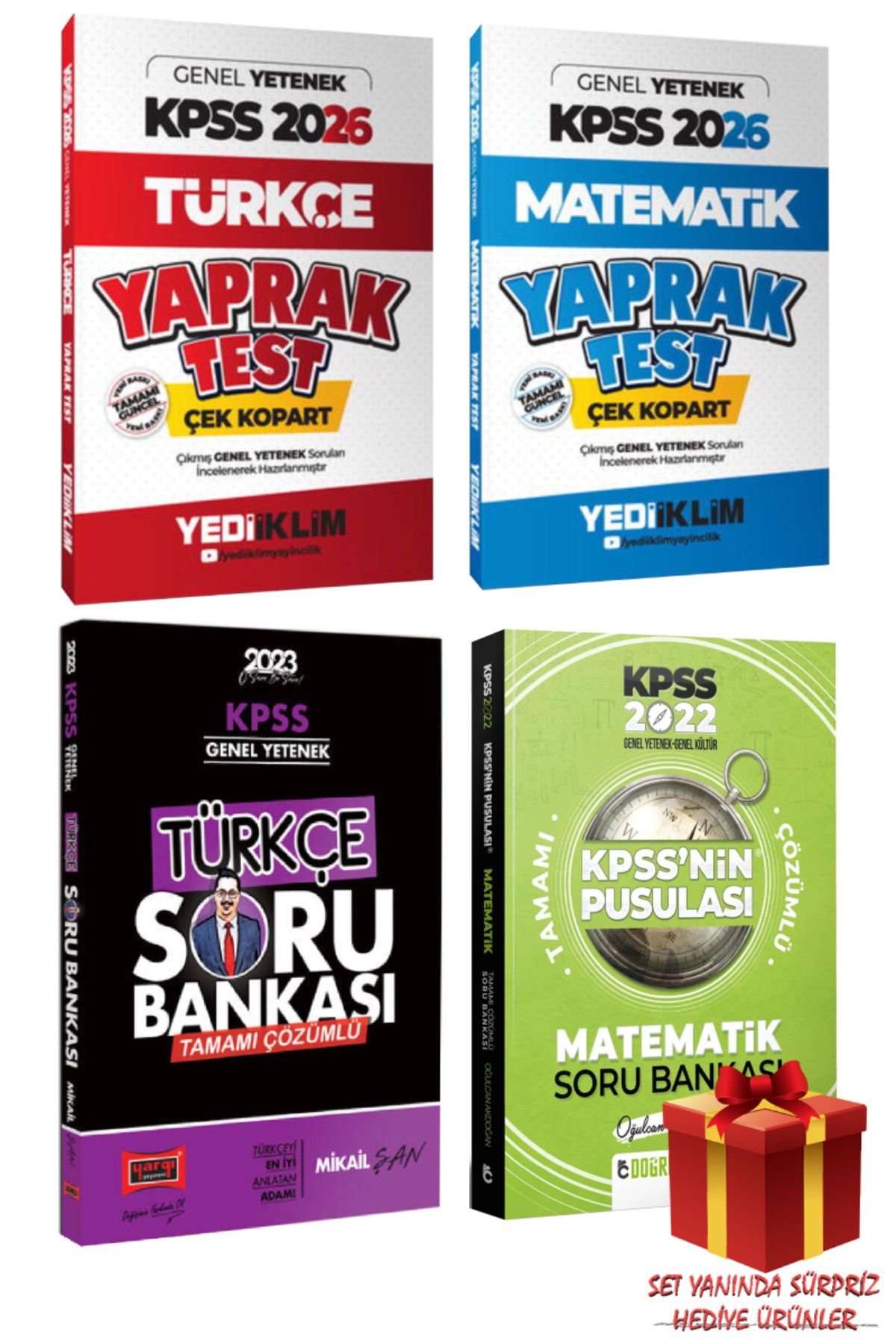 Yediiklim Yayınları 2026 KPSS Türkçe+Matematik Yaprak Test+Türkçe+Matematik Soru Bankası Seti+Hediye