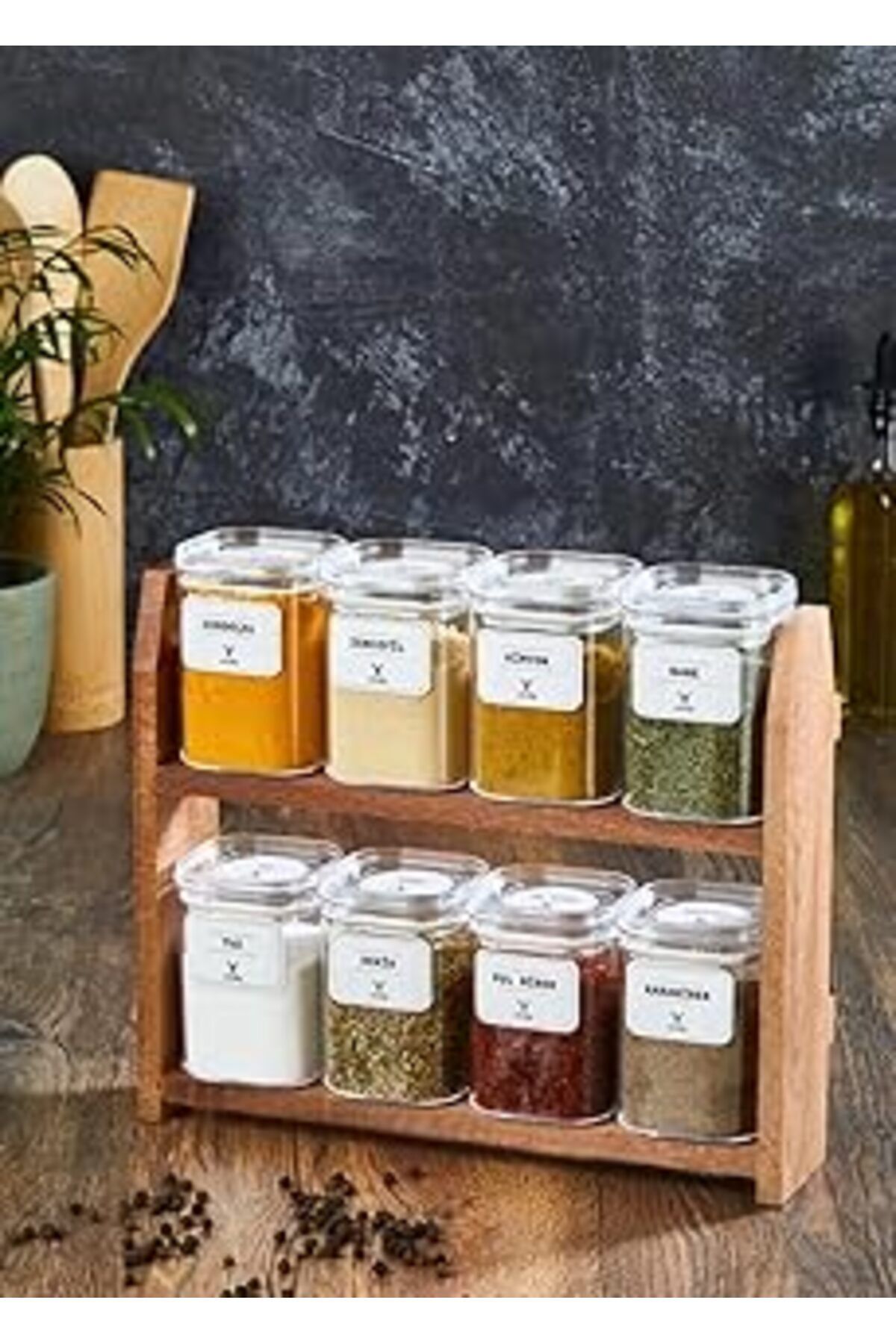 ASİTAN Kukiwood Bella 200Ml 8 Parça Etiketli Baharatlık Takımı