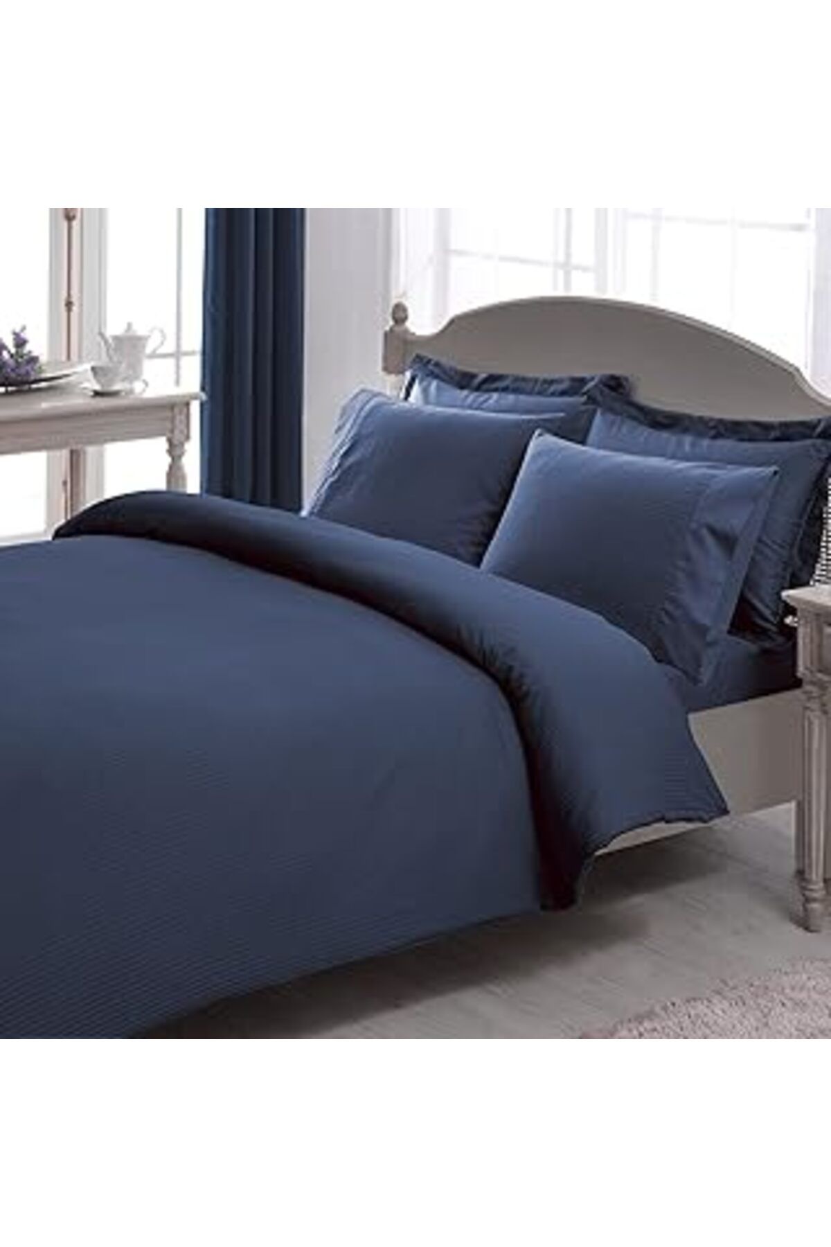 Qedii Saten Stripe Nevresim Takımı Lacivert King Size