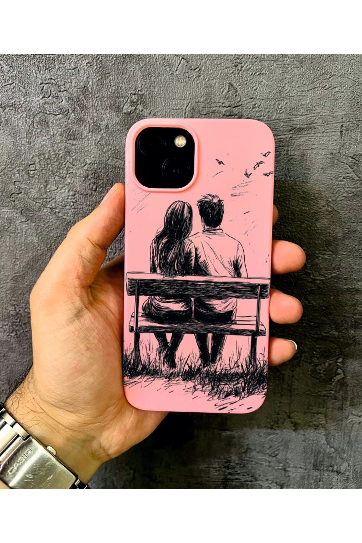 ALYACEPSTORE CASE İPHONE 13 Uyumlu Pembe Karakalem Çizim Tasarımlı Kılıf