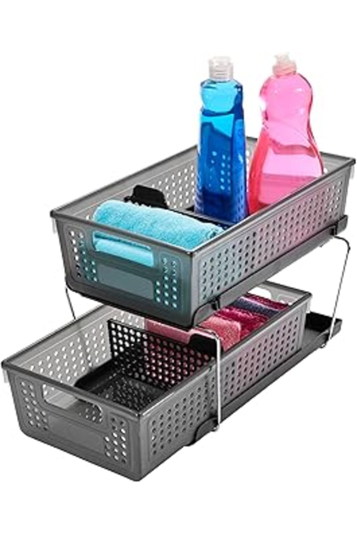 NETWORK ART Madesmart 2 Katlı Düzenleyici Bölücülü - Banyo Koleksiyonu Saplı Kaydırmalı Sepetler, Yer Tasarrufu