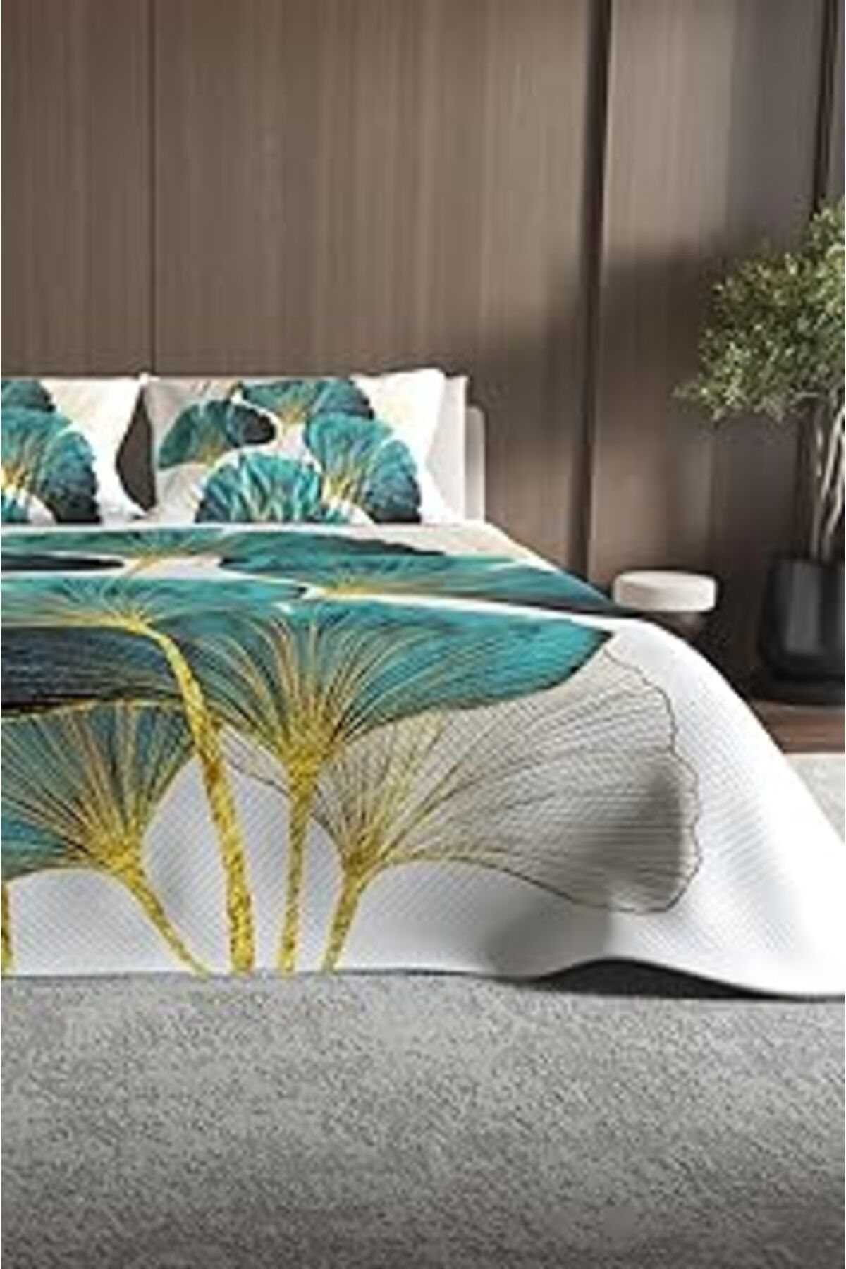 Qedii Monohome Pike Takımı Pamuklu Çift Kişilik Jakar Dokuma Yatak Örtüsü Water Flowers