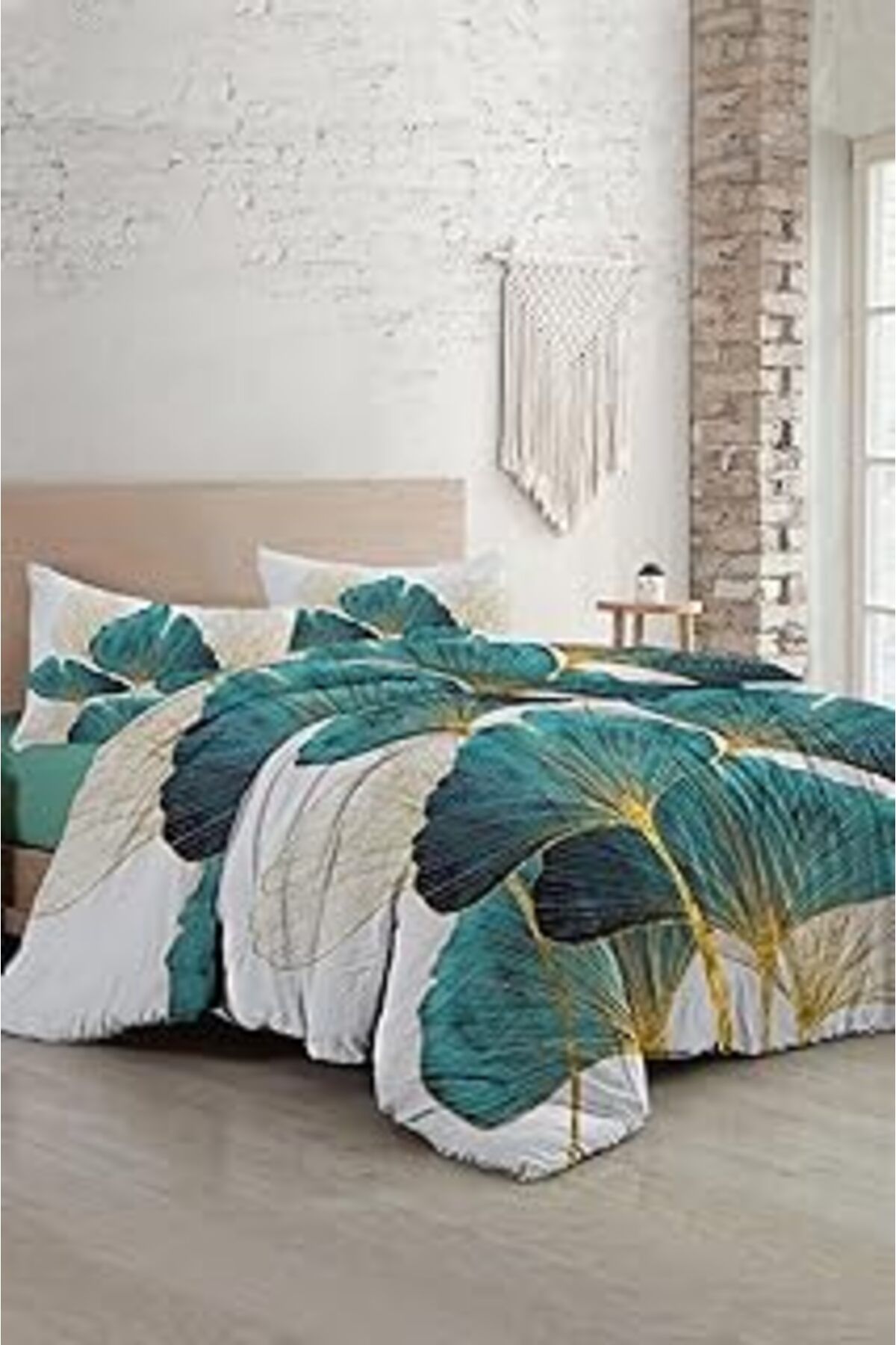 Mu Art Ahşap Monohome Luxury Leaves Luxury Çift Kişilik Pamuk Saten Nevresim Takımı