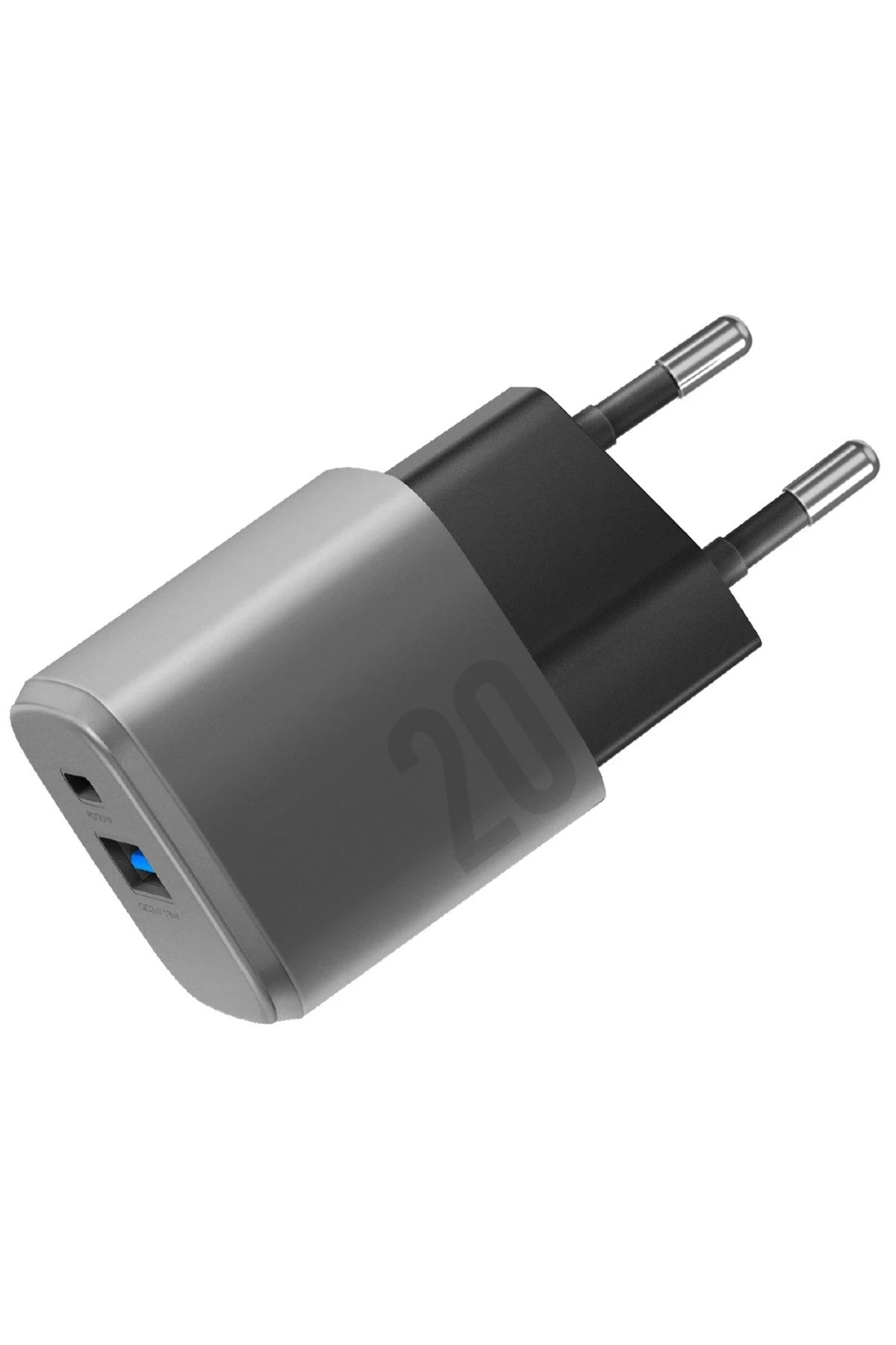 m.tk moveteck AmpCharge GaN20 20W Type-C ve 18W USB 3.0 Çıkışlı Hızlı Şarj Aleti Adaptörü USB Type C - Koyu Gri