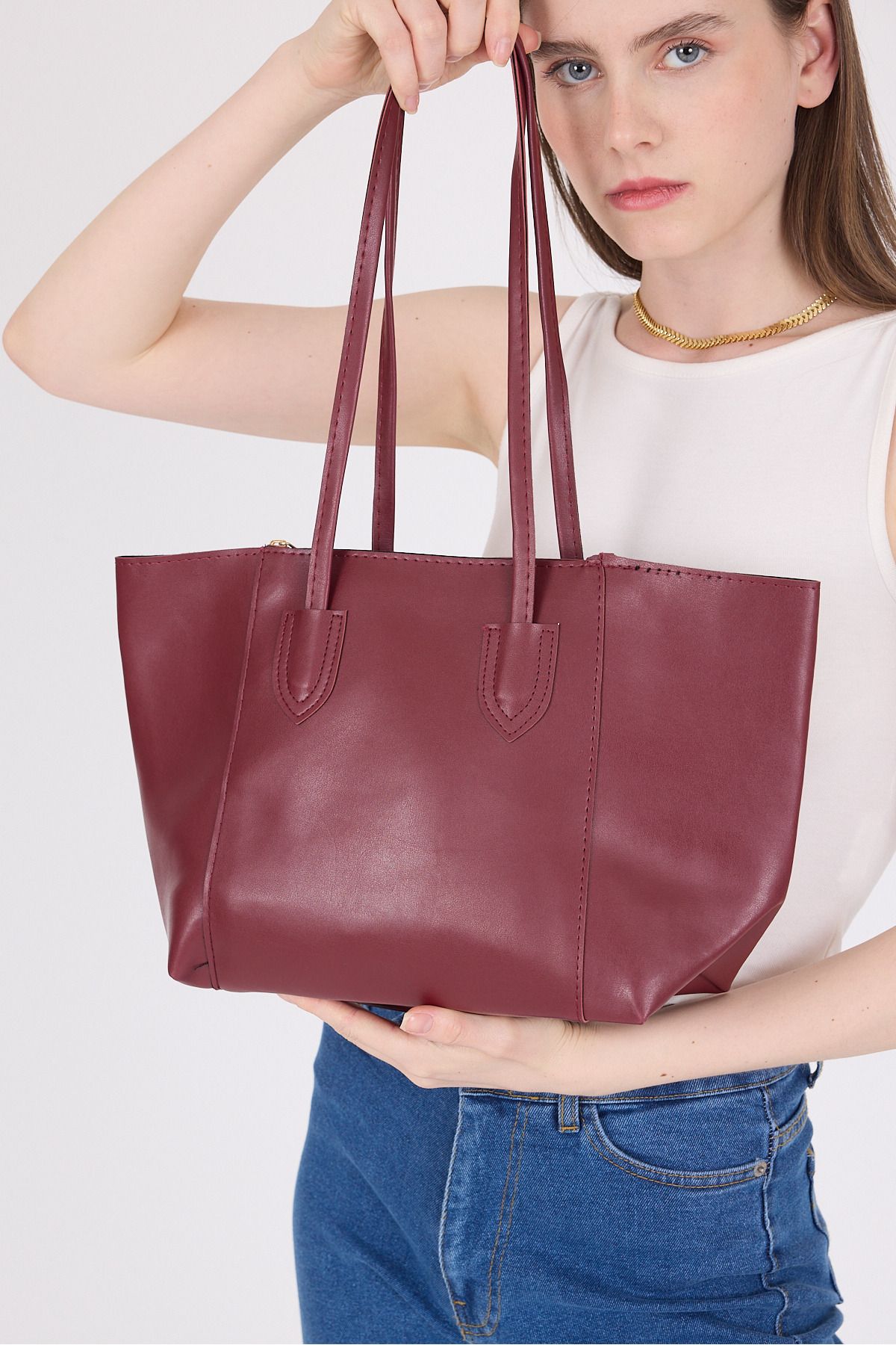 Rays Bordo Dikiş Detaylı Omuz Çantası 9212