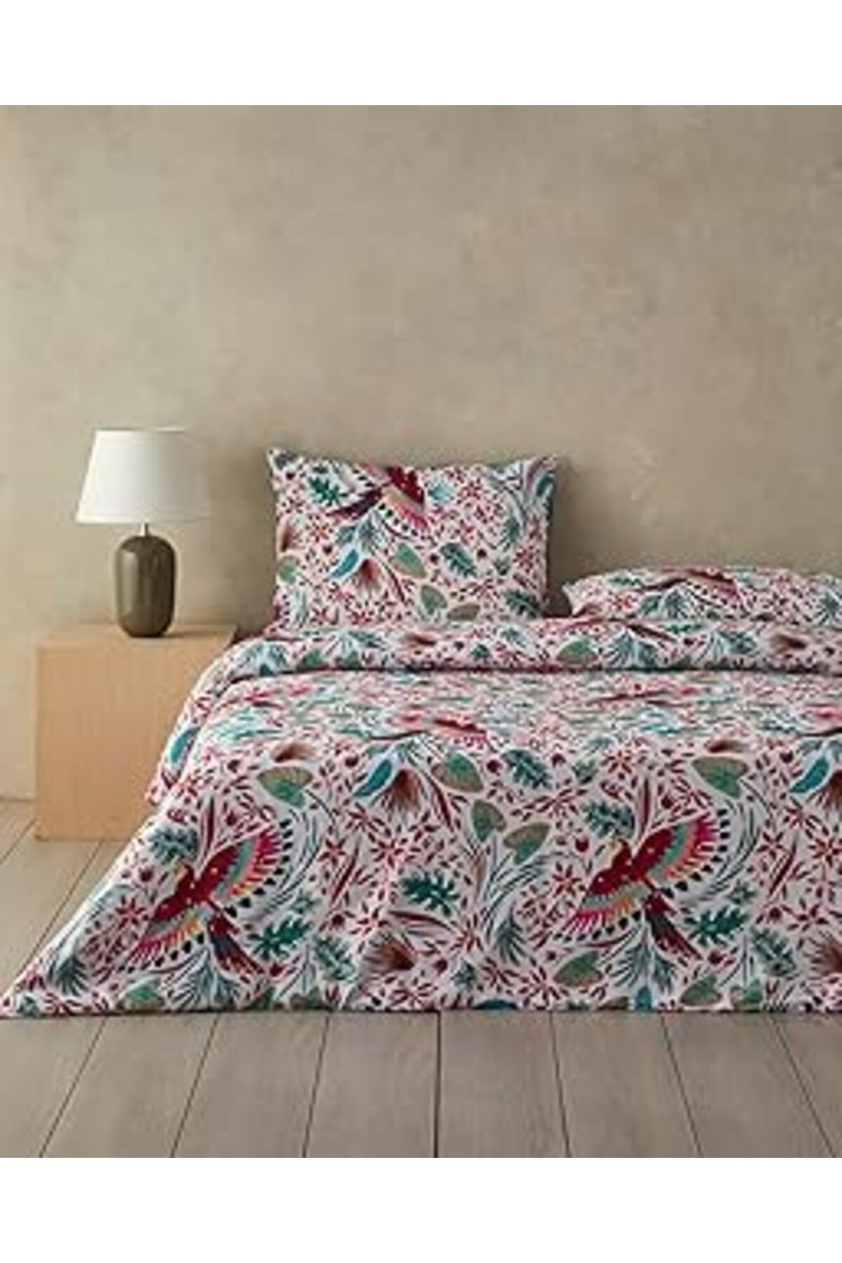 Qedii English Home Parrot Fantasy Çift Kişilik Nevresim Seti Yeşil