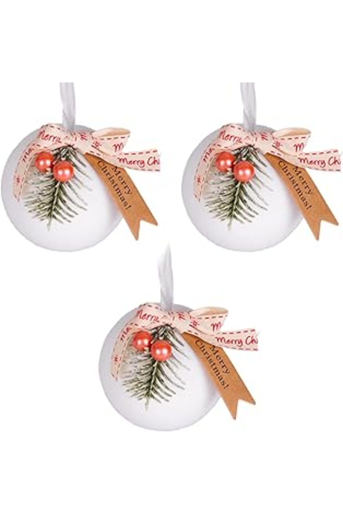 ASİTAN Herdekora Yılbaşı Topu Yılbaşı Dekorlu 3'Lü Set Beyaz 8 Cm.
