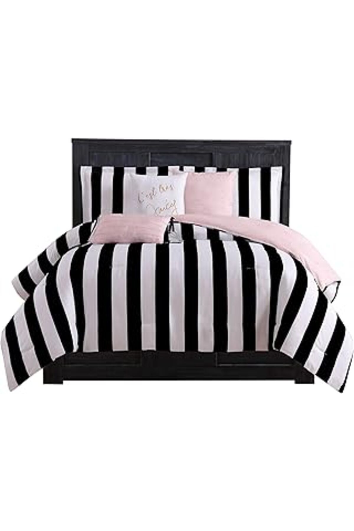 Qedii Juicy Couture Jyz010171 Cabana Çizgili 6 Parça Ters Çevrilebilir Set, King, Canaba Çizgili Siyah