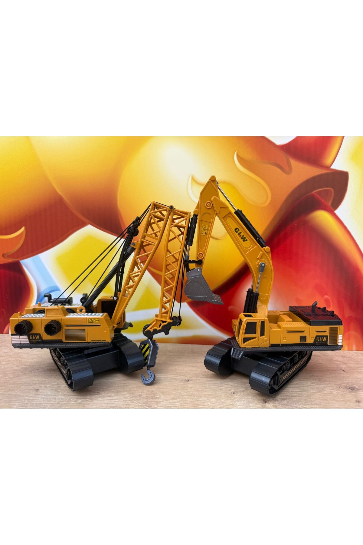 scntoys İkili Set İş Makinaları Vinç Ve Kepçe Ekskavatör İş Araçları Set Oyuncak ikili İnşaat Araçları Metal