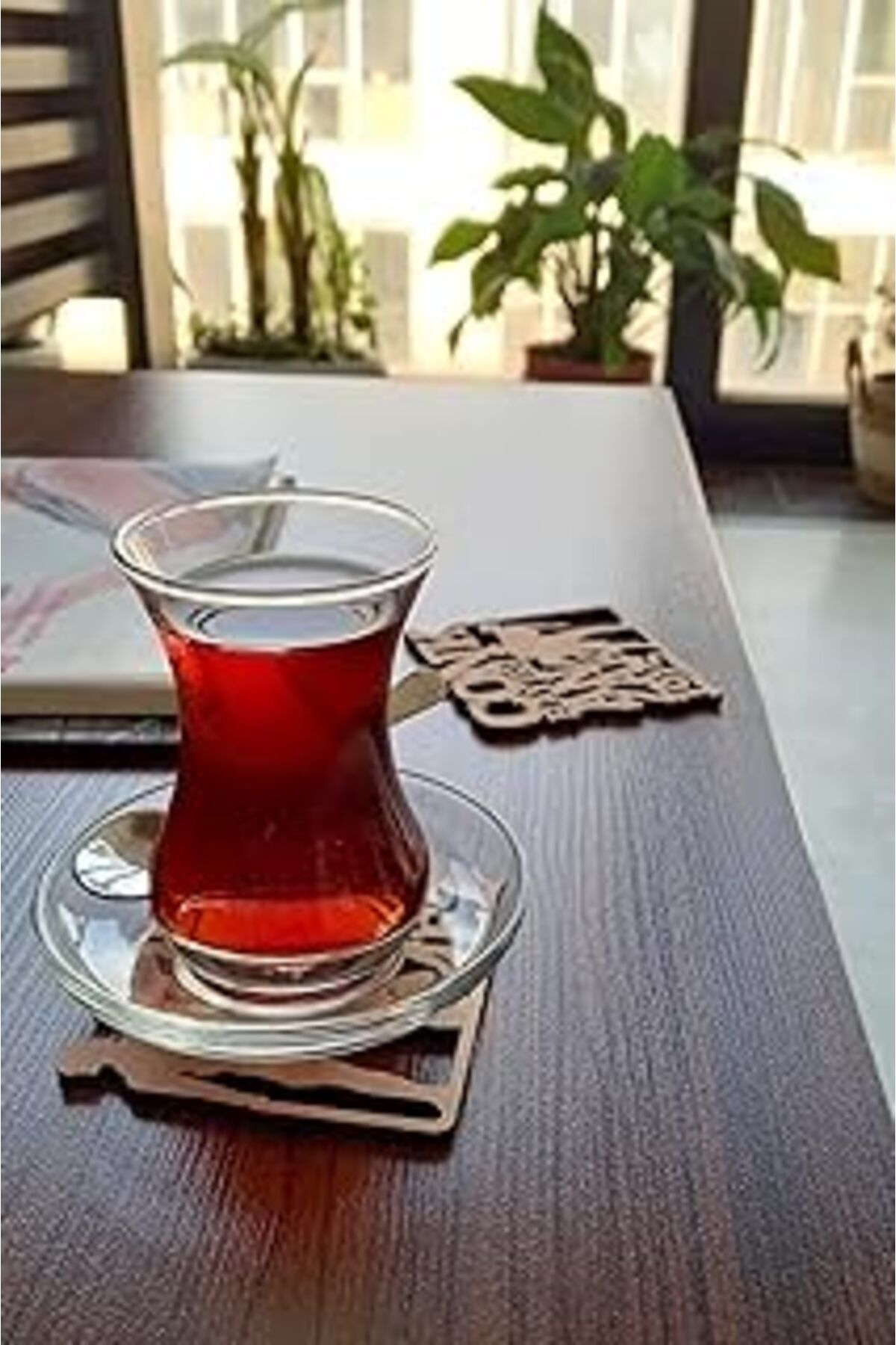 NETWORK ART Artikel Desen Kesimli Ahşap Bardak Altlığı, Kahve Bardak Altlığı 6'lı Takım, Coffe Time -0122
