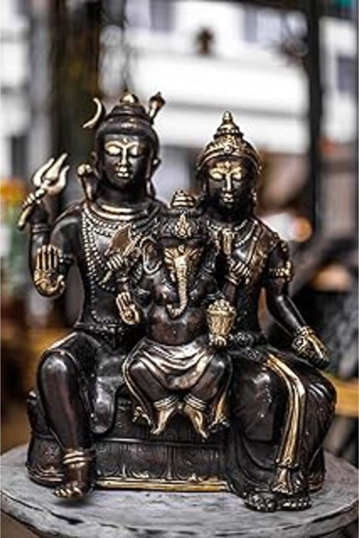 ASİTAN Shiva-Ganesha-Parvati Brass Statue, Bali El Yapımı Pirinç Heykel, Şiva-Ganeşa-Parvati, Yoga Meditas
