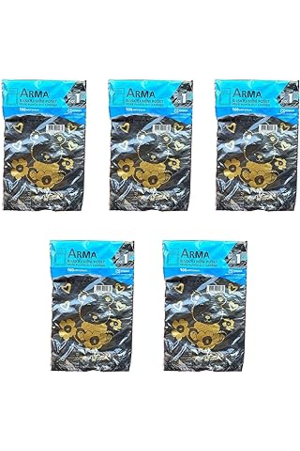 NETWORK ART Arma Baskılı Mini Blok Poşet Torba - No : 1-22X35 Cm. - Siyah - 100 Adetlik 5 Paket