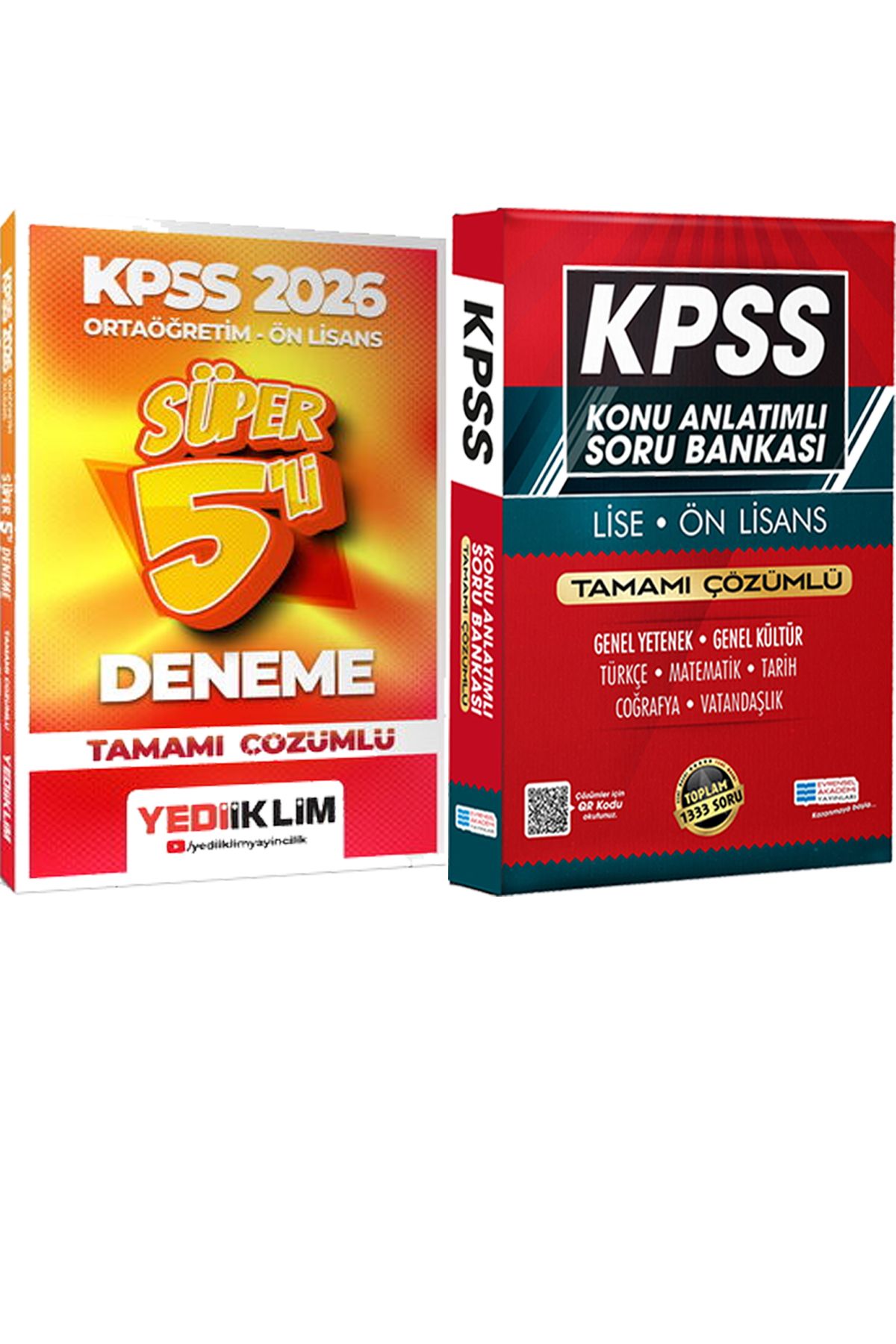Yediiklim Yayınları 2026 Kpss Ortaöğretim-Önlisans Tamamı Çözümlü Süper 5 Deneme + Lise Önlisans Konu Ant. Soru