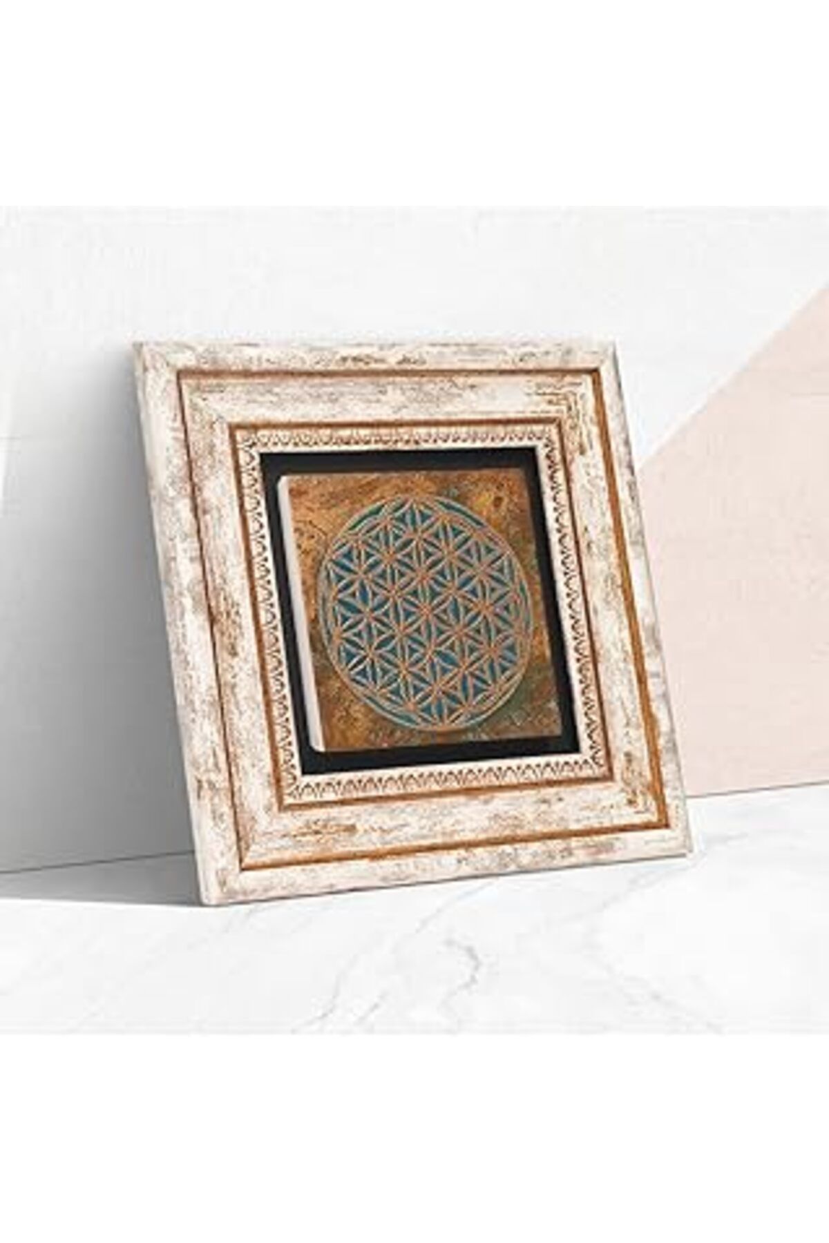 NETWORK ART Pinecone Yaşam Çiçeği Taş Duvar Tablosu - Çerçeveli Taş Tablo - Dekoratif Duvar Sanatı - Modern Ev