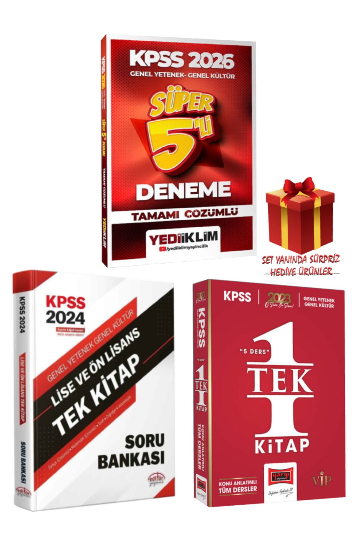 Yediiklim Yayınları 2026 KPSS GYGK Süper 5'li Deneme+Tek Kitap Soru Bankası+Tek Kitap Konu Anlatımlı+Hediye