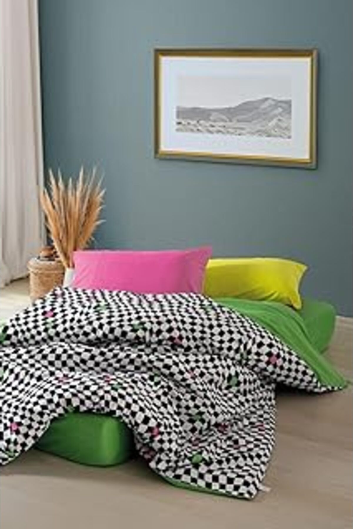 Qedii Cozy Home Popping Colors Tek Kişilik Lastikli Çarşaflı Nevresim Takımı Dazzle Yeşil