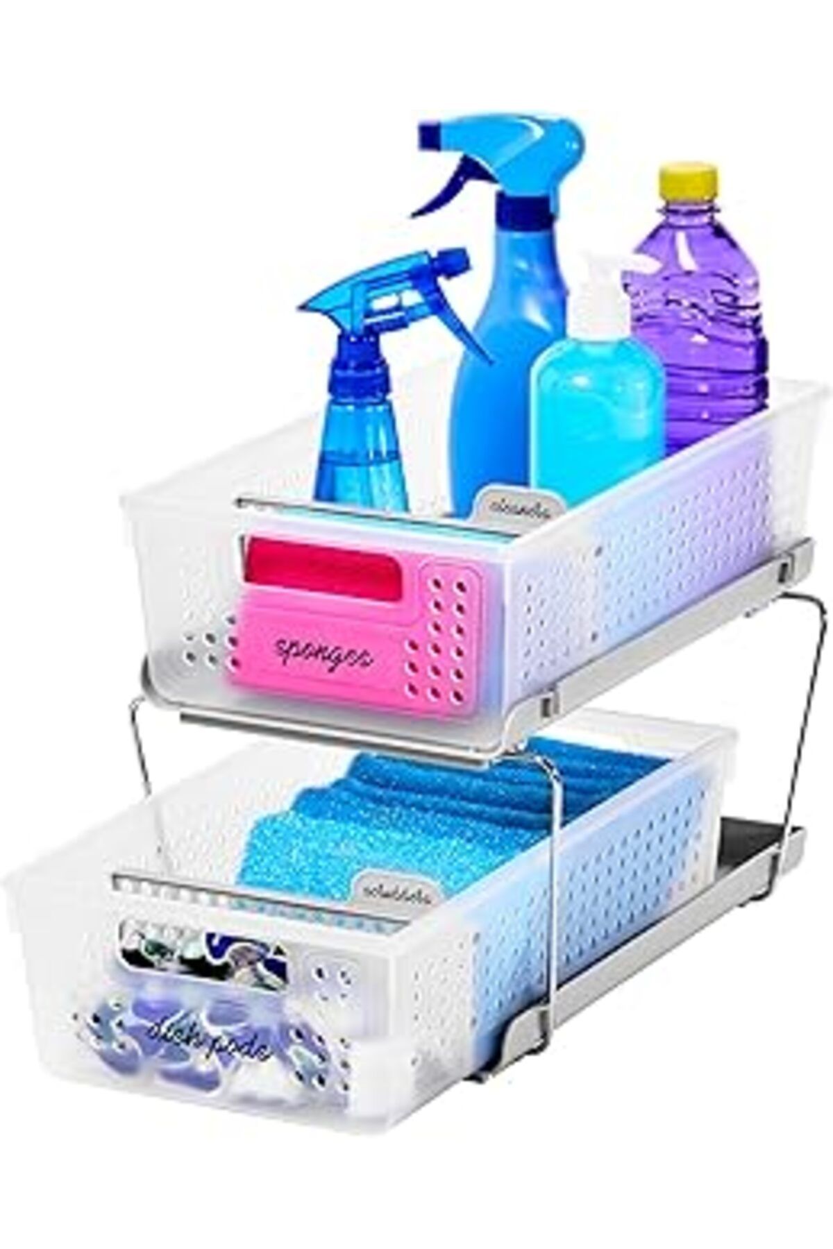NETWORK ART Madesmart 2 Katlı Organizatör Saplı Kaydırmalı Sepetler, Yer Tasarrufu, Çok Amaçlı Depolama Ve Bpa