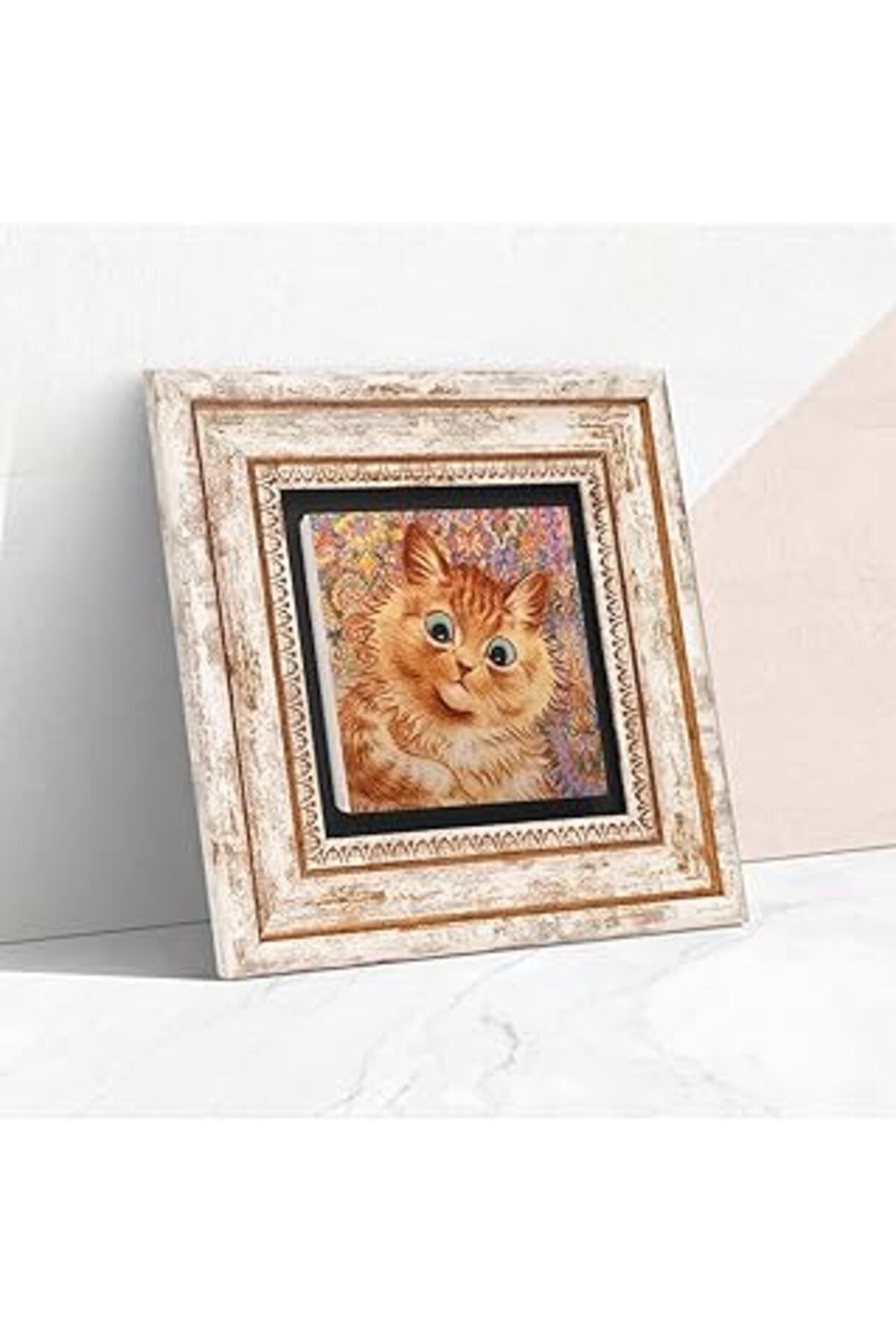 ASİTAN Pinecone Louis Wain Kediler Taş Duvar Tablosu - Çerçeveli Taş Tablo - Dekoratif Duvar Sanatı - Mode