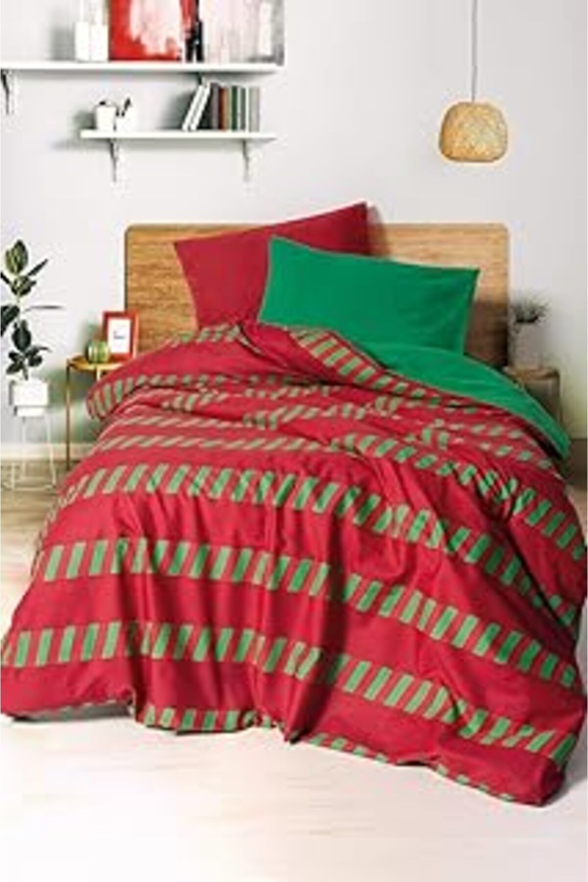Qedii Cozy Home Festive Tek Kişilik Lastikli Çarşaflı Nevresim Takımı Holly Yeşil