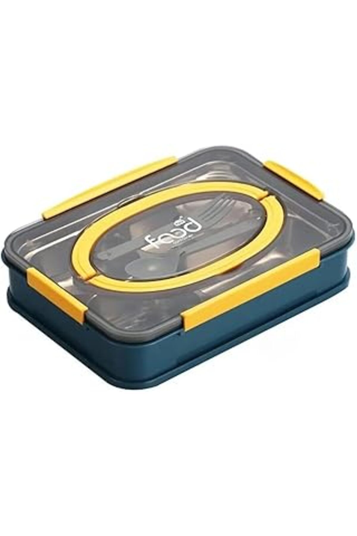 NETWORK ART Vagonlife Bento 1000Ml Lunchbox Tek Kat 4 Bölme Çelik Sefer Tası Yemek Kutusu (Lacivert-Sarı)