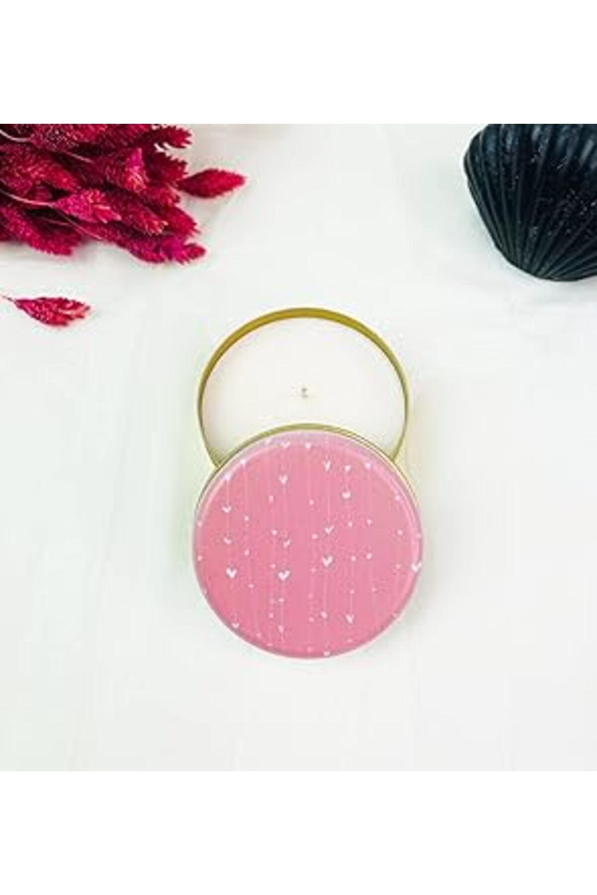 ASİTAN Giftmoda Işıltılı Kalp Tasarımlı Kokulu Teneke Mum (Beyaz)