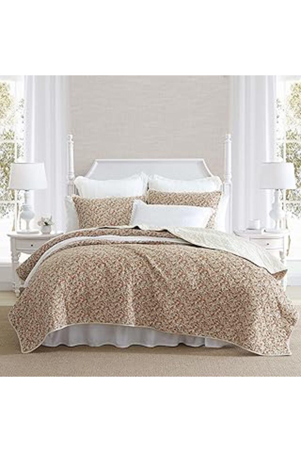 Qedii Laura Ashley - İkiz Yorgan Seti, Eşleşen Şamlı Hafif Pamuklu Yatak Takımı, Vintage Çiçekten Esinlen