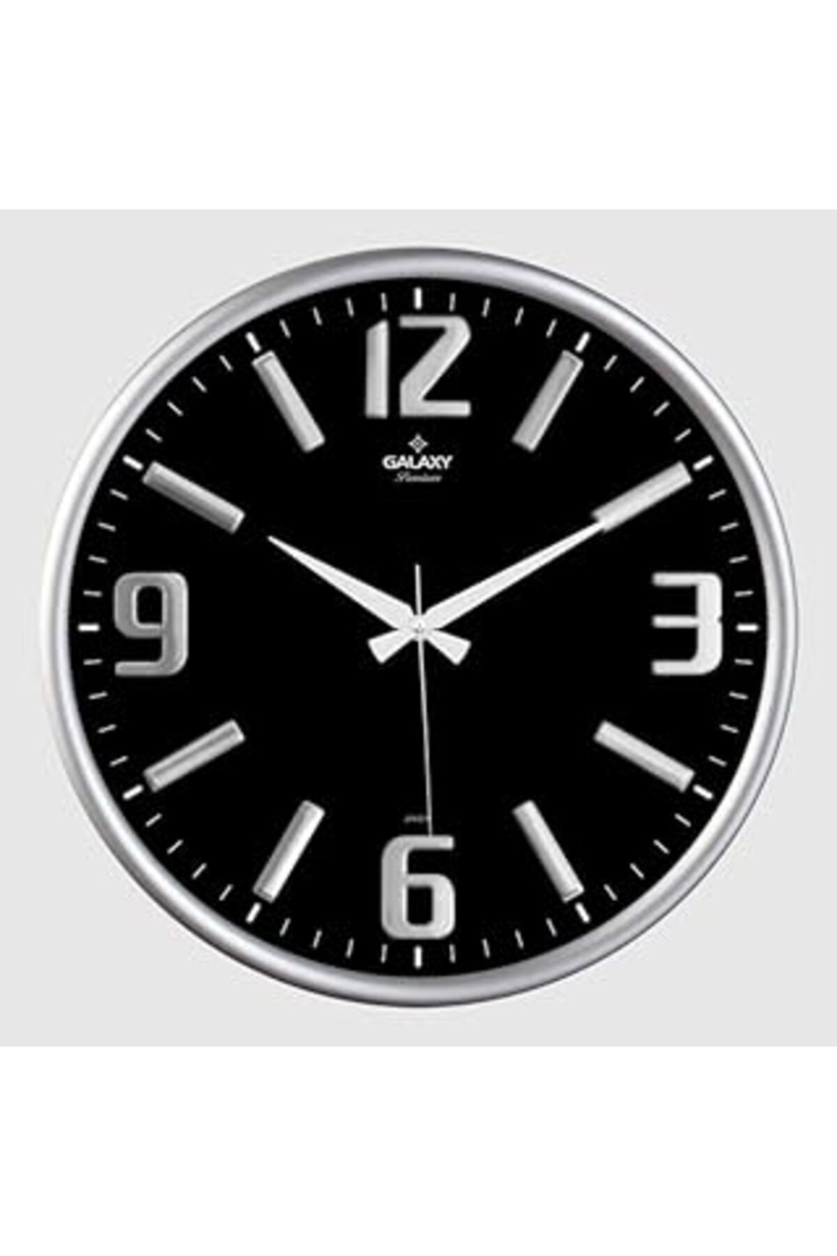 ASİTAN Galaxy Premium Serisi Metal Çerçeveli Kabartma Rakamlı Bombe Camlı 35 Cm Duvar Saati Gri