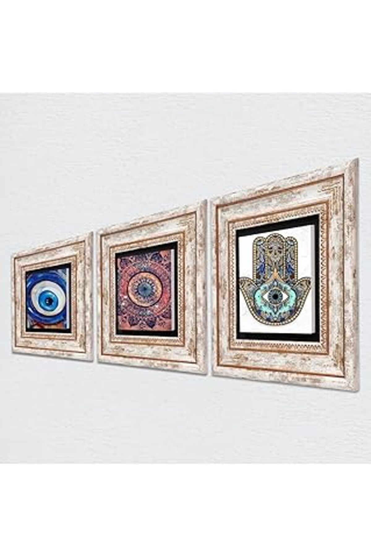 NETWORK ART Pinecone Nazar, Mandala, Fatma Ana Eli (Hamsa) Taş Duvar Tablosu - Çerçeveli Taş Tablo - Dekoratif