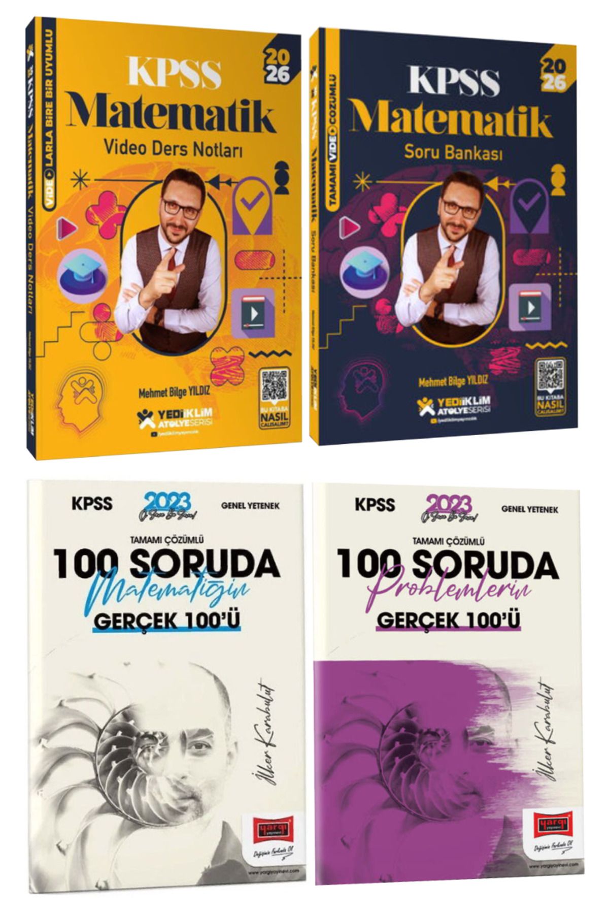 Yediiklim Yayınları Mehmet Bilge Yıldız|2026 KPSS Matematik Video Ders Notu+Soru Bankası+100 Soruda Matematik+Problemler